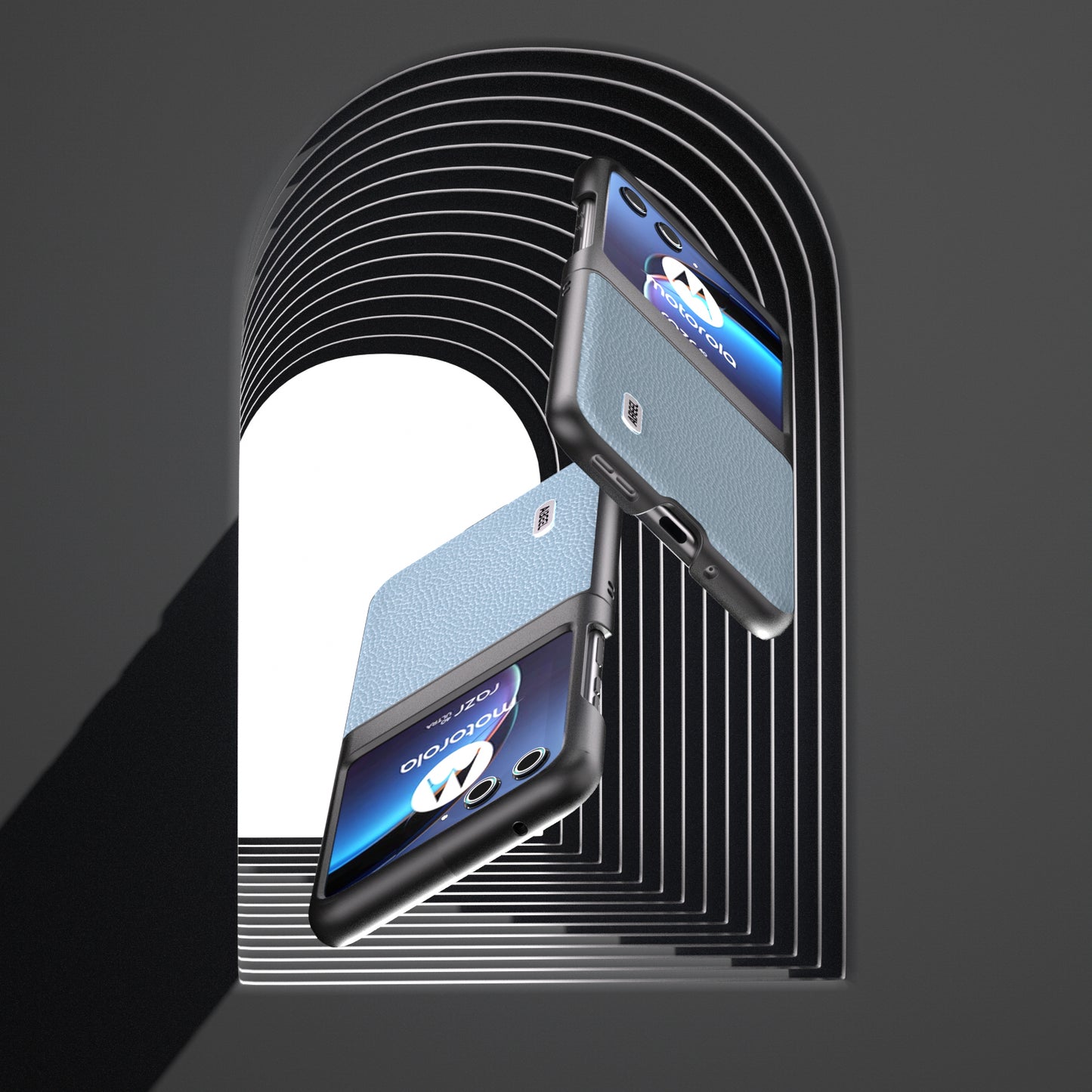 Uniqkart For Motorola Razr 40 Ultra 5G Cowhide Leather + PC Phone Case Matte Edges Phone Cover - Baby Blue