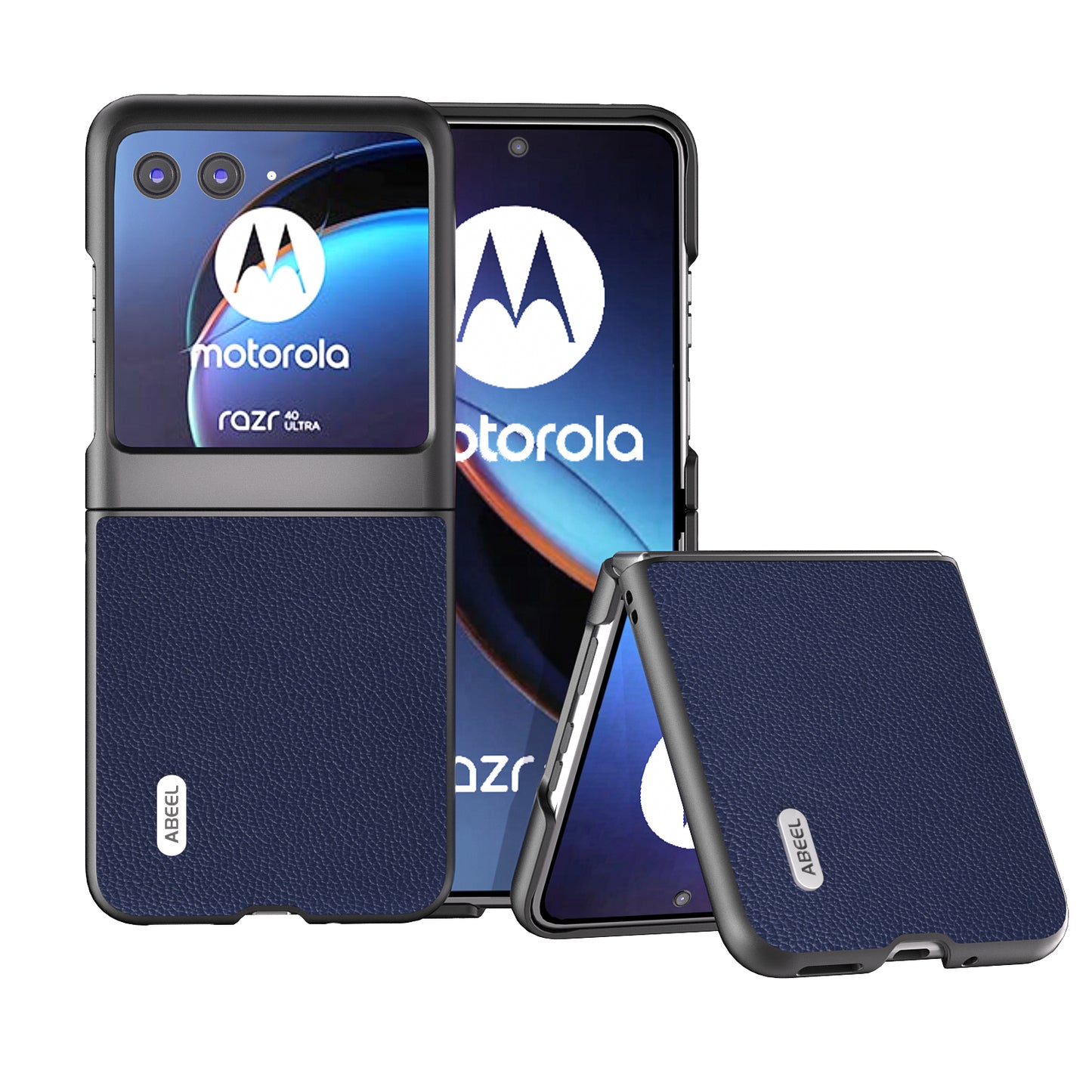 Uniqkart for Motorola Razr 40 Ultra 5G Cowhide Leather + PC Phone Case Matte Edges Phone Cover - Blue