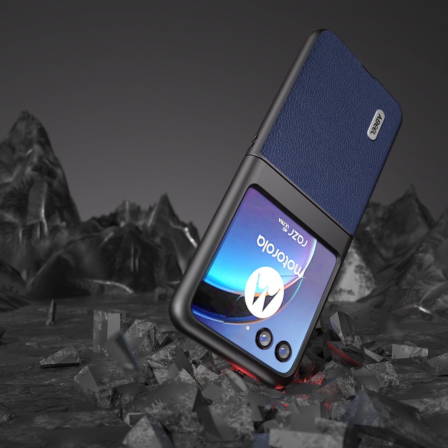 Uniqkart for Motorola Razr 40 Ultra 5G Cowhide Leather + PC Phone Case Matte Edges Phone Cover - Blue