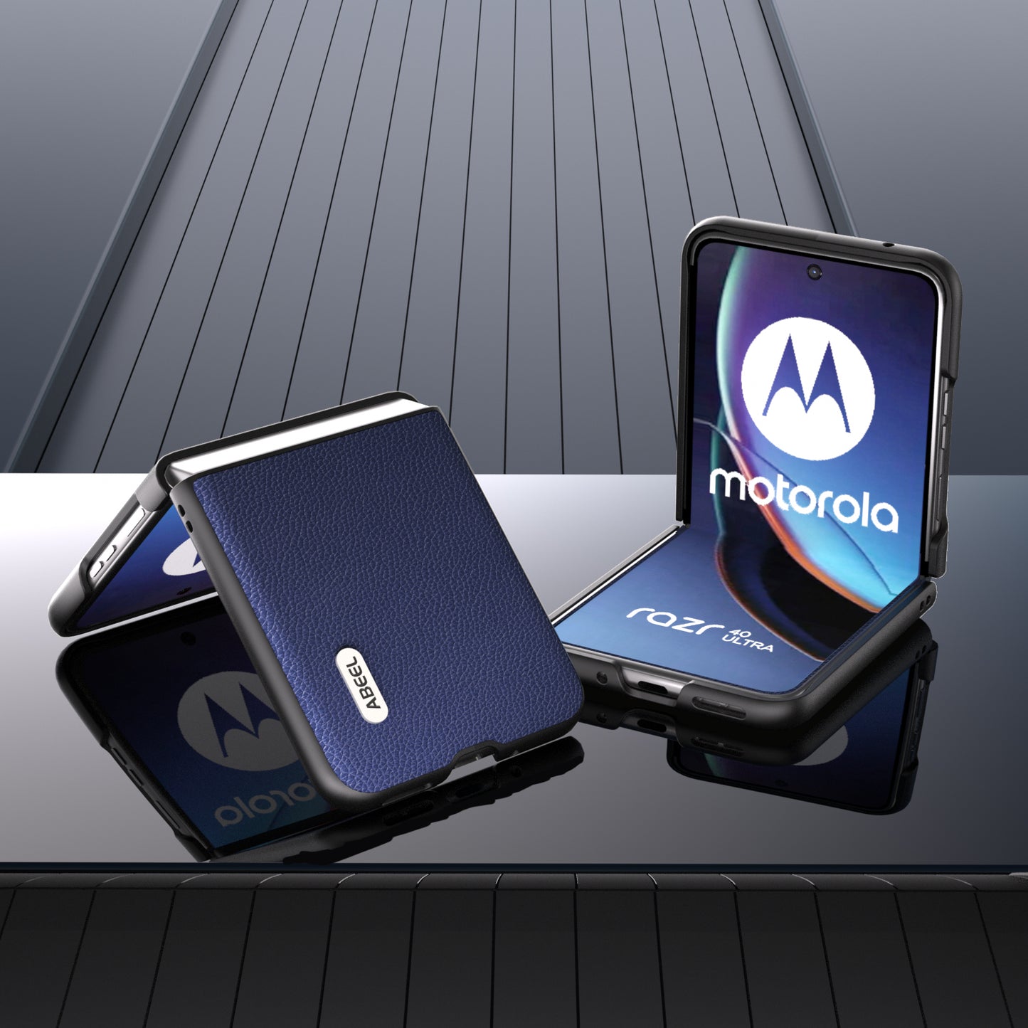 Uniqkart for Motorola Razr 40 Ultra 5G Cowhide Leather + PC Phone Case Matte Edges Phone Cover - Blue