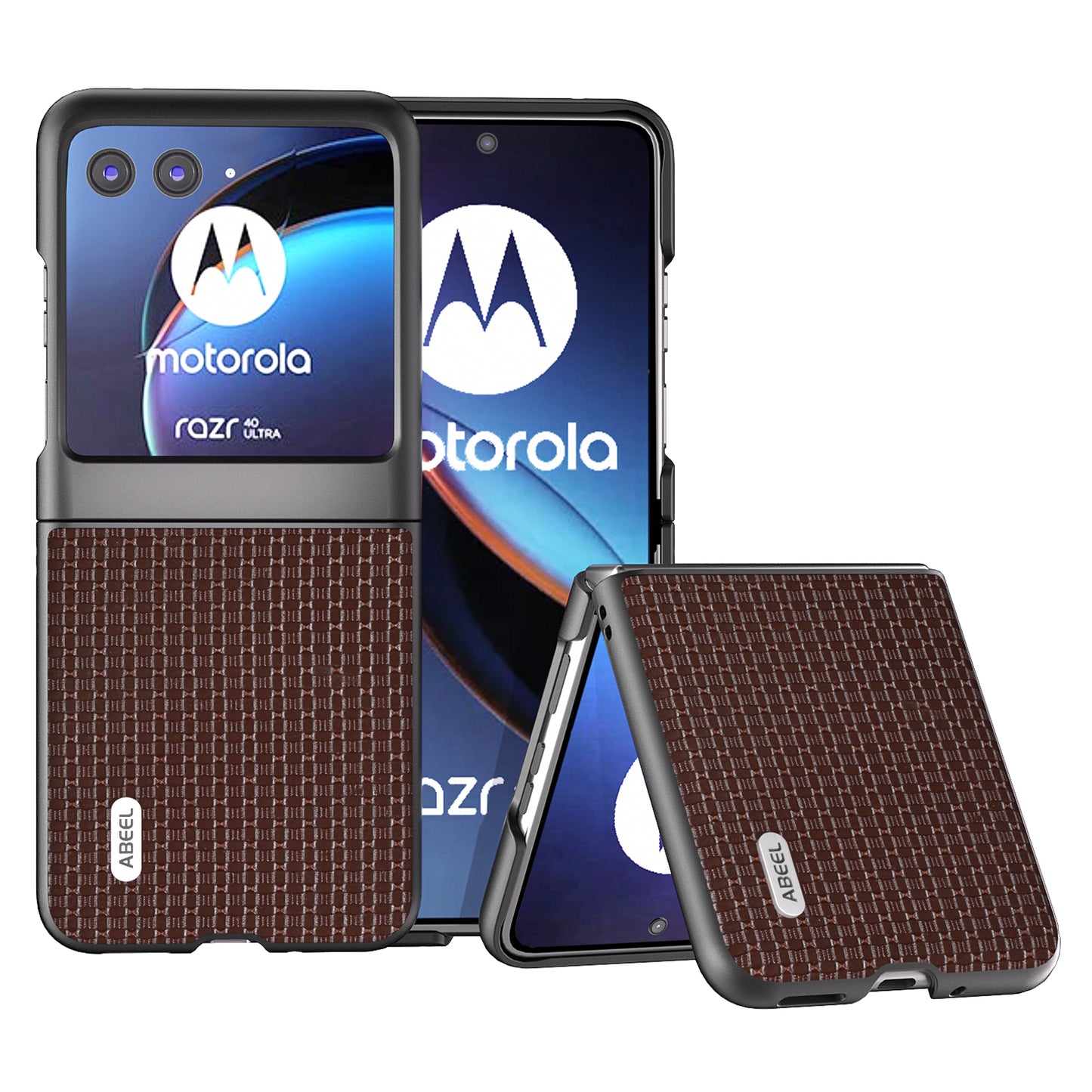 Uniqkart for Motorola Razr 40 Ultra 5G Anti-scratch Phone Case Cowhide Leather + Hard PC Phone Cover - Coffee