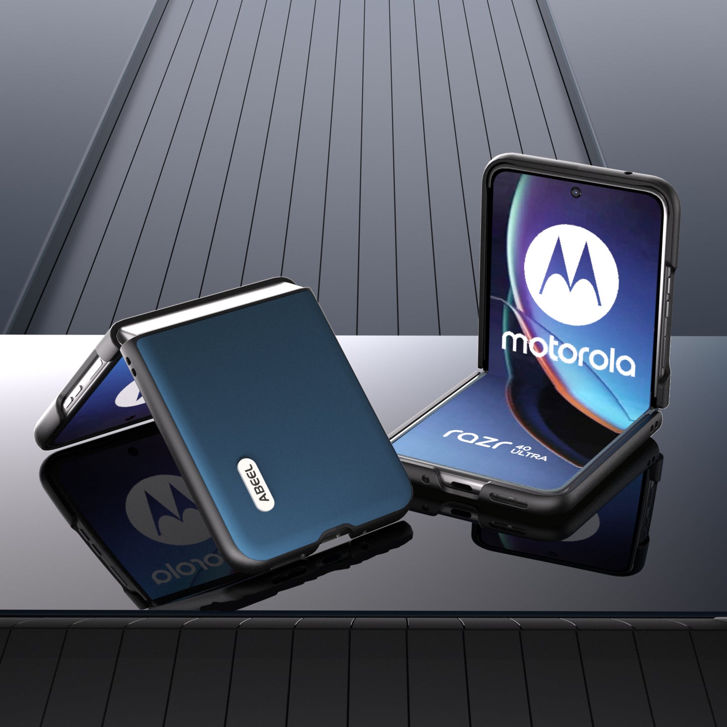 Uniqkart For Motorola Razr 40 Ultra 5G Anti-drop Phone Case Cowhide Leather Coated PC Smartphone Cover - Blue