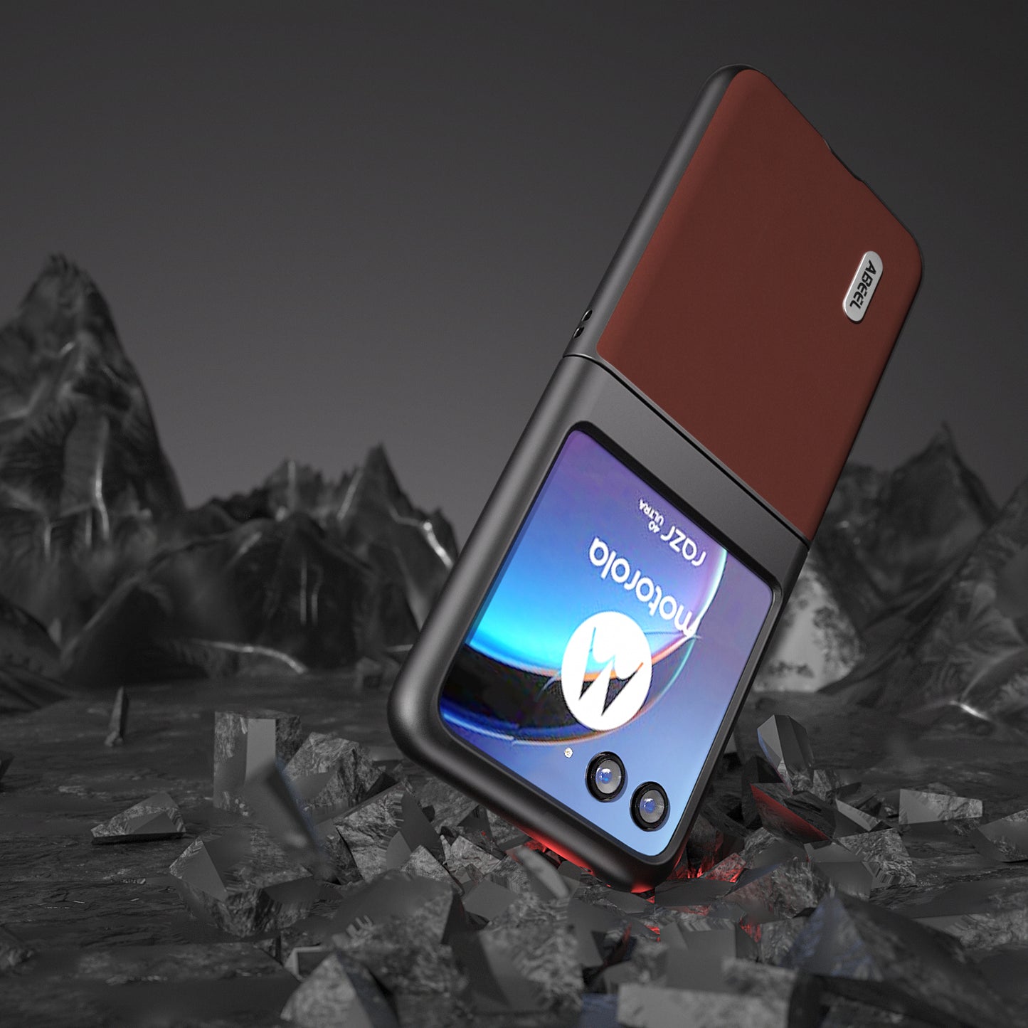 Uniqkart For Motorola Razr 40 Ultra 5G Anti-drop Phone Case Cowhide Leather Coated PC Smartphone Cover - Coffee