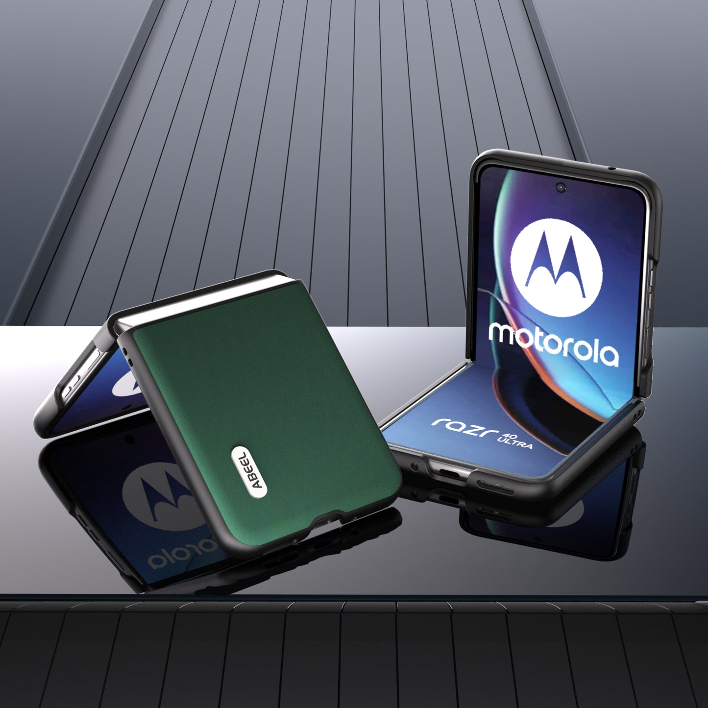 Uniqkart For Motorola Razr 40 Ultra 5G Anti-drop Phone Case Cowhide Leather Coated PC Smartphone Cover - Green