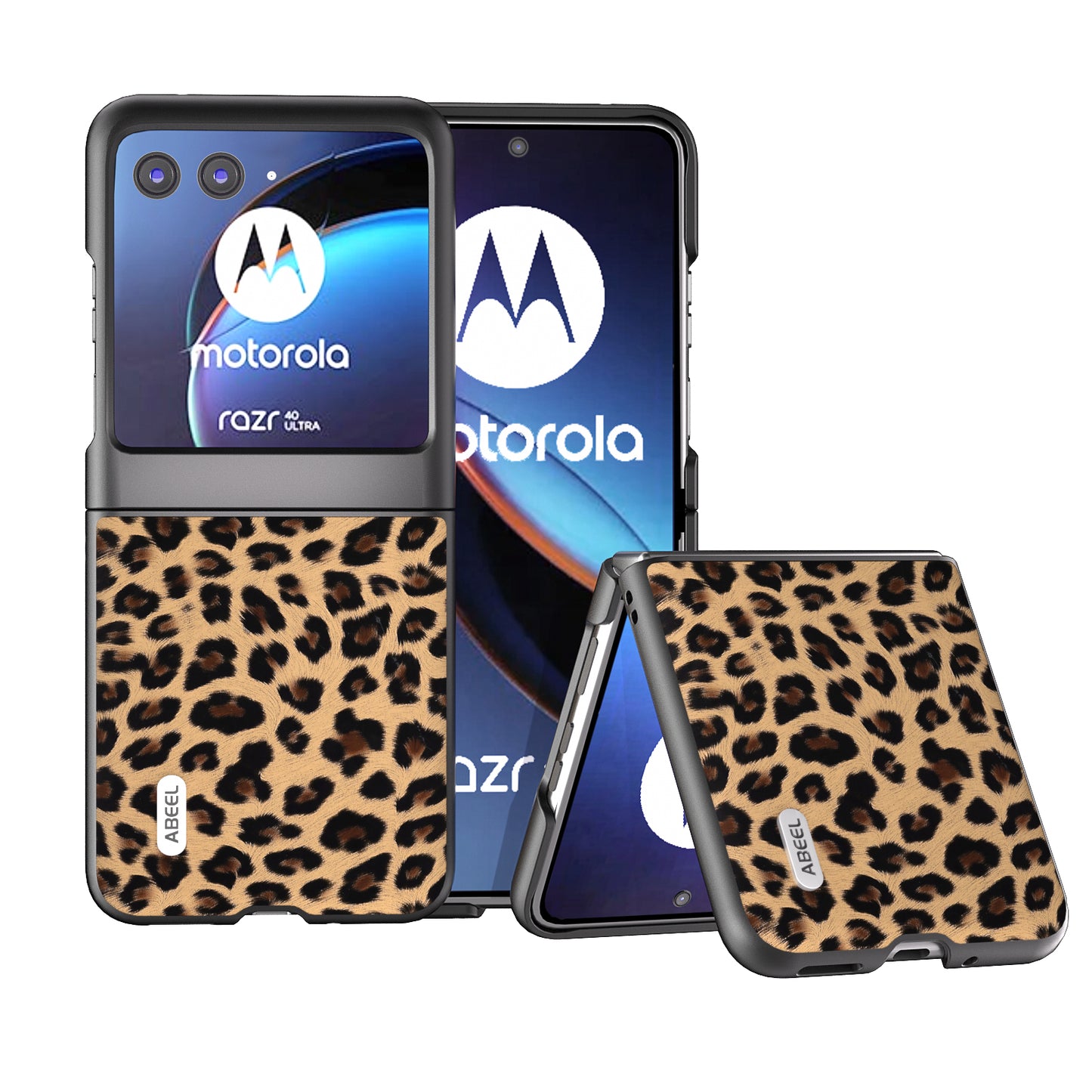 Uniqkart For Motorola Razr 40 Ultra 5G PU Leather Coated PC Phone Case Leopard Pattern Phone Cover - Champagne Gold