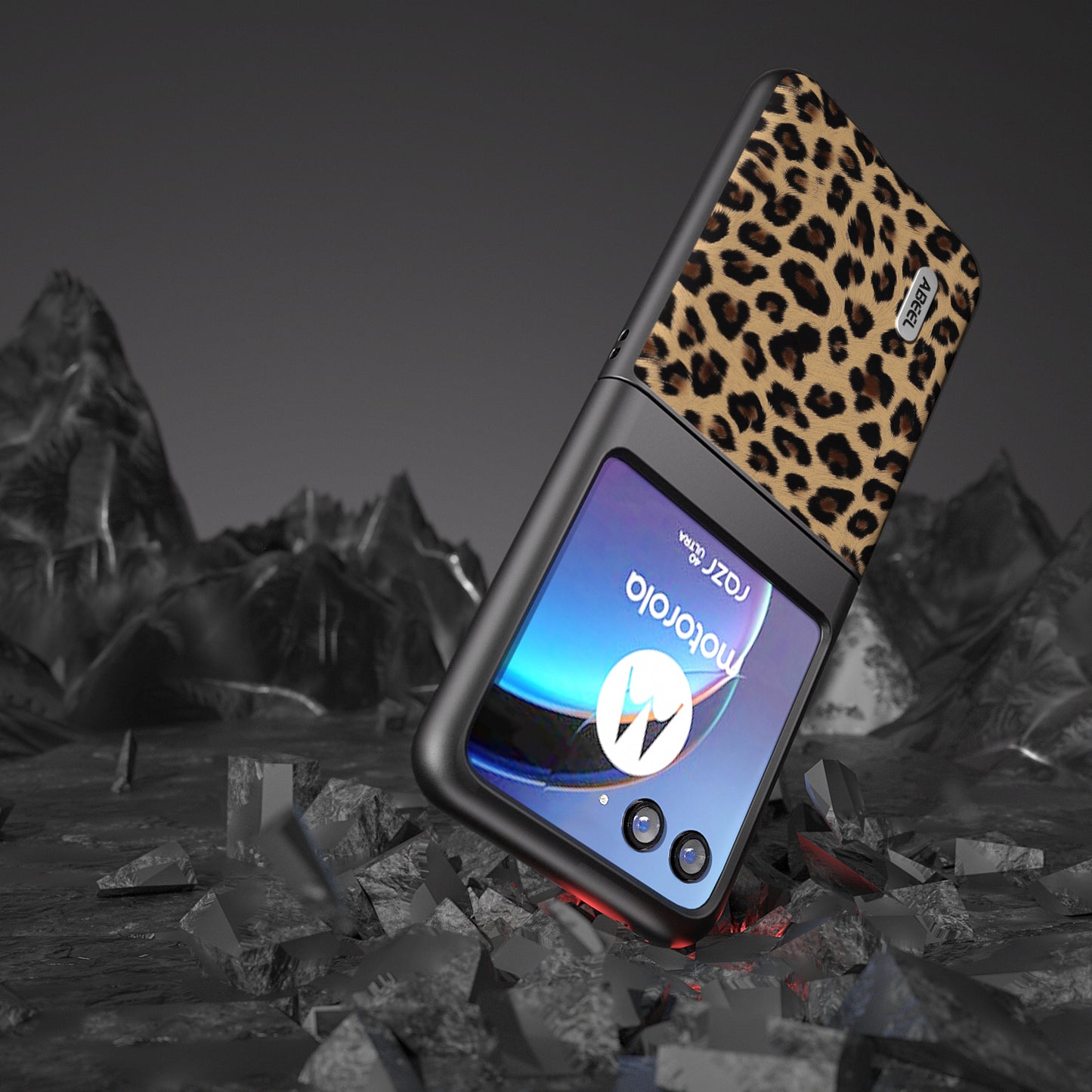 Uniqkart For Motorola Razr 40 Ultra 5G PU Leather Coated PC Phone Case Leopard Pattern Phone Cover - Champagne Gold