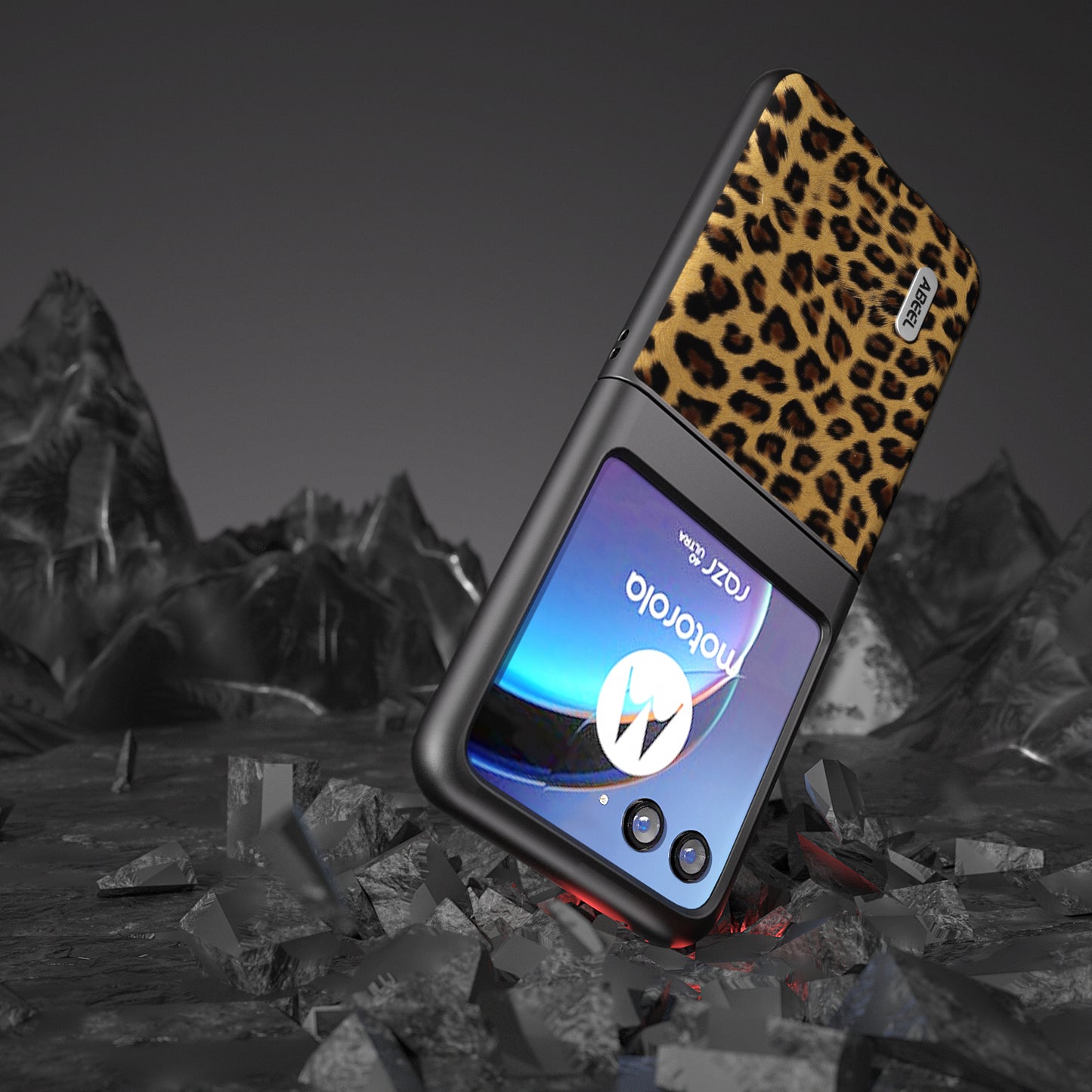 Uniqkart For Motorola Razr 40 Ultra 5G PU Leather Coated PC Phone Case Leopard Pattern Phone Cover - Gold