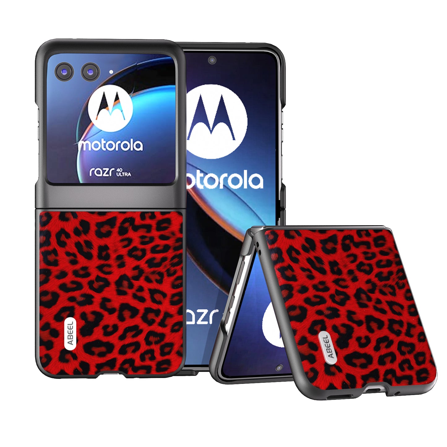 Uniqkart For Motorola Razr 40 Ultra 5G PU Leather Coated PC Phone Case Leopard Pattern Phone Cover - Red