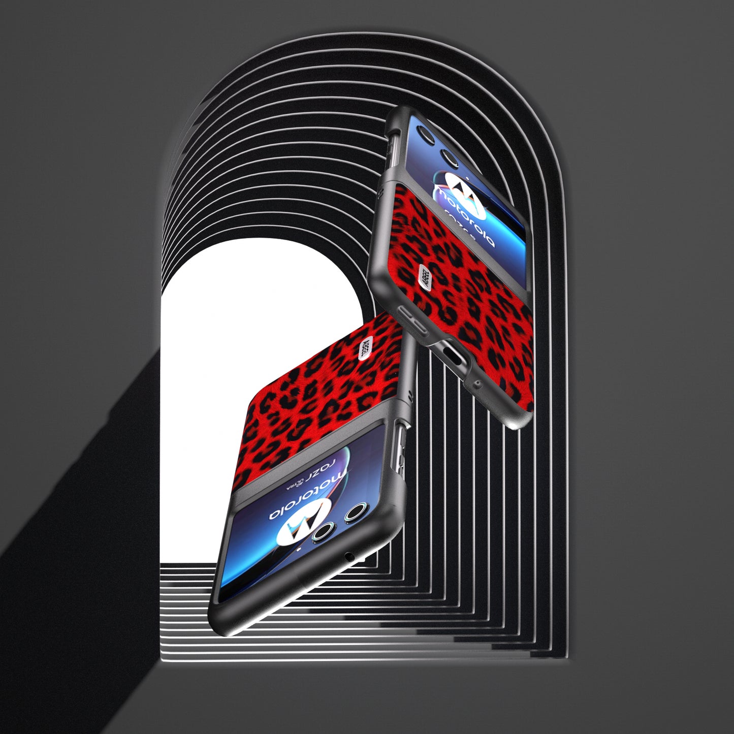 Uniqkart For Motorola Razr 40 Ultra 5G PU Leather Coated PC Phone Case Leopard Pattern Phone Cover - Red