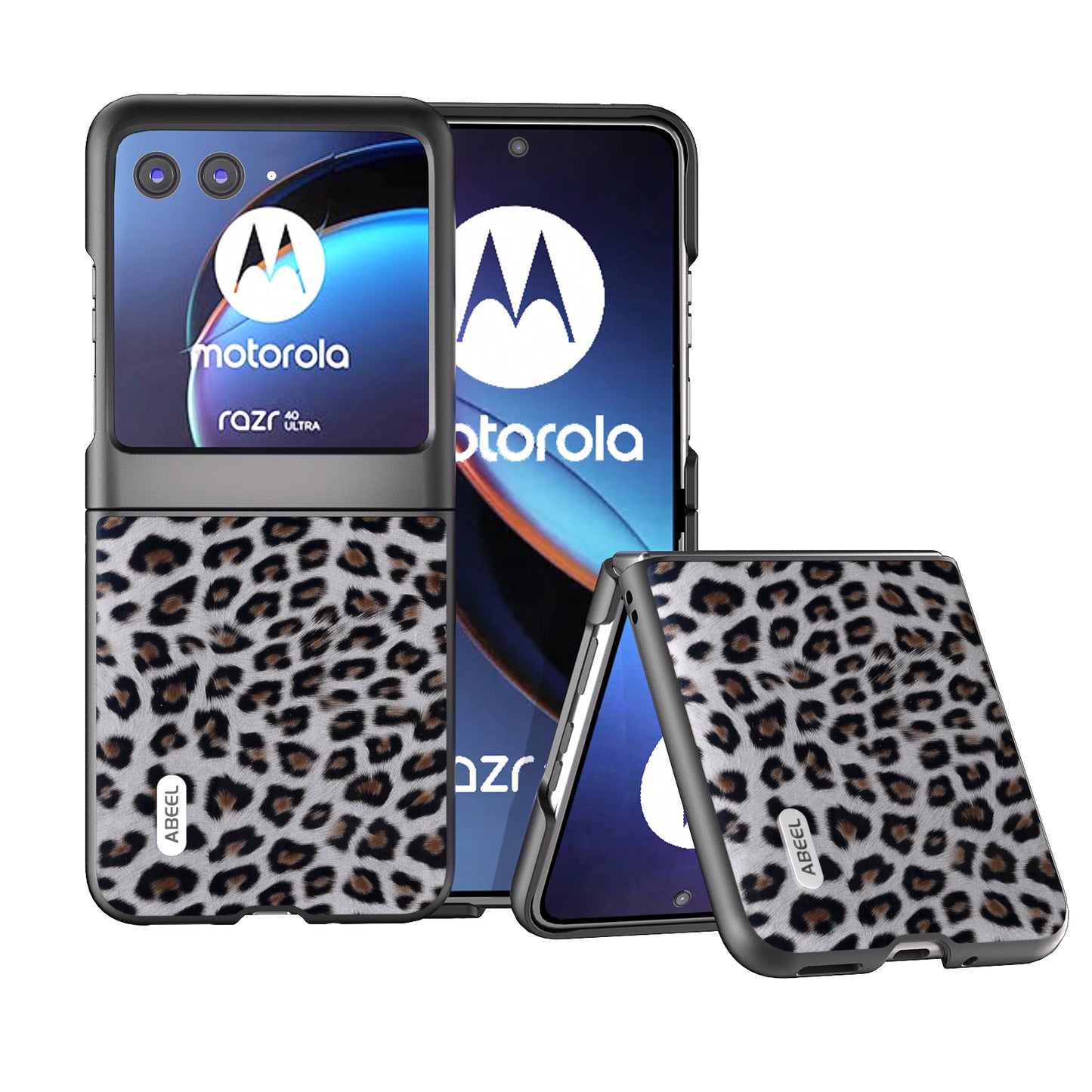 Uniqkart For Motorola Razr 40 Ultra 5G PU Leather Coated PC Phone Case Leopard Pattern Phone Cover - Silver