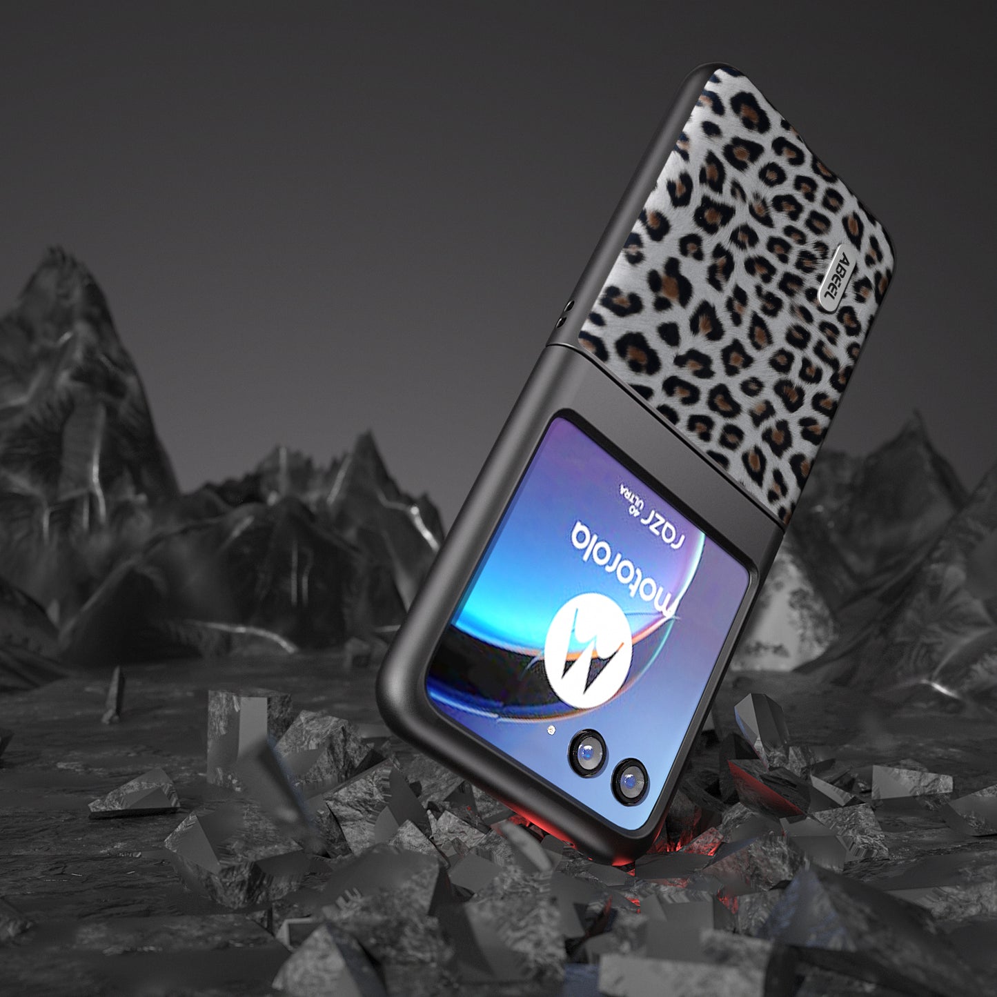 Uniqkart For Motorola Razr 40 Ultra 5G PU Leather Coated PC Phone Case Leopard Pattern Phone Cover - Silver