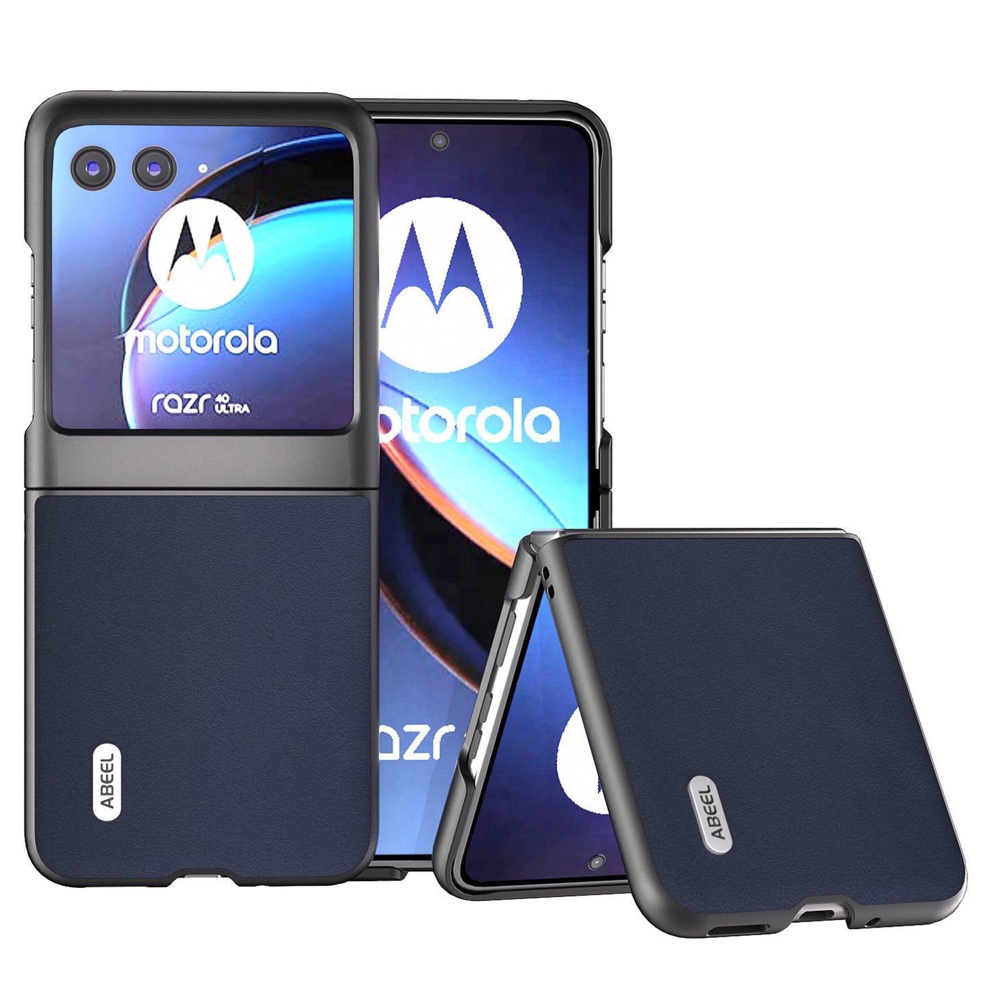 Uniqkart For Motorola Razr 40 Ultra 5G Nappa Texture Phone Case Genuine Cow Leather+PC Protective Cover - Blue