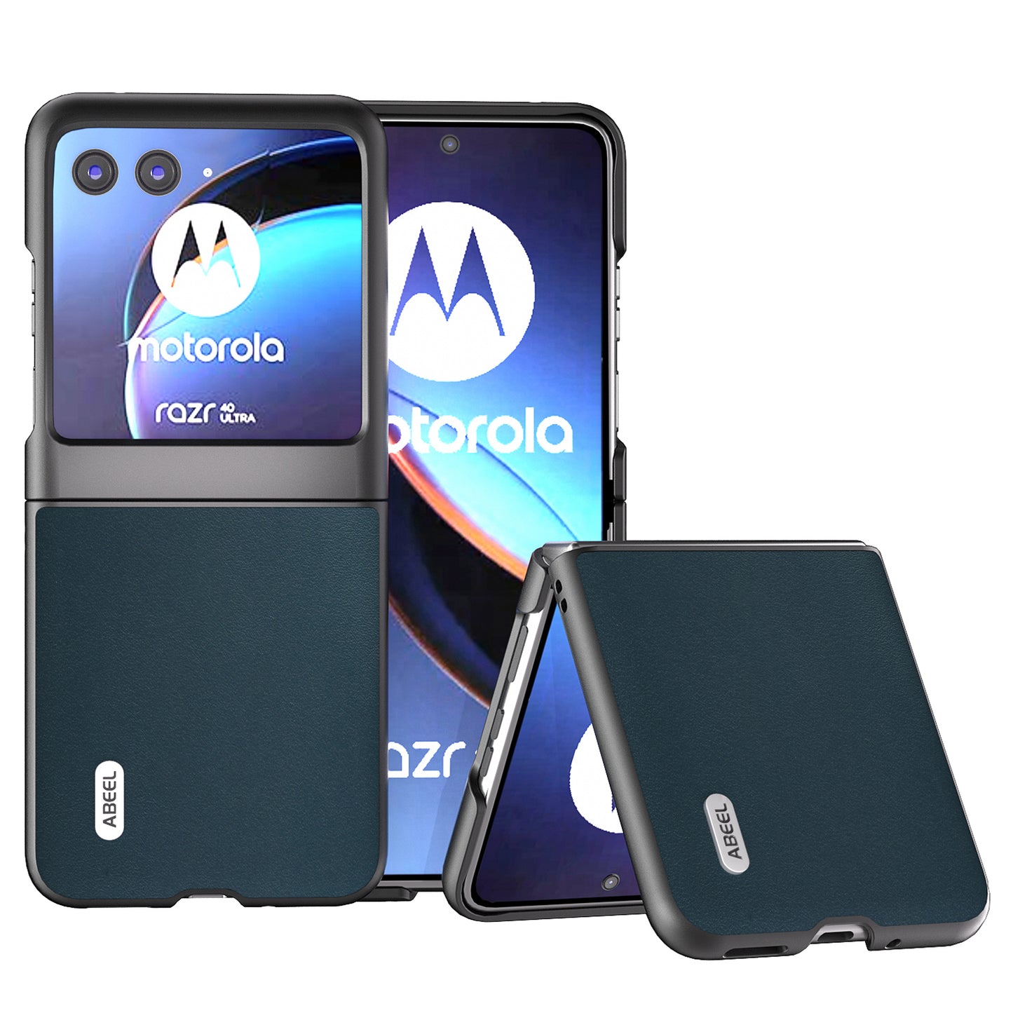 Uniqkart For Motorola Razr 40 Ultra 5G Nappa Texture Phone Case Genuine Cow Leather+PC Protective Cover - Green