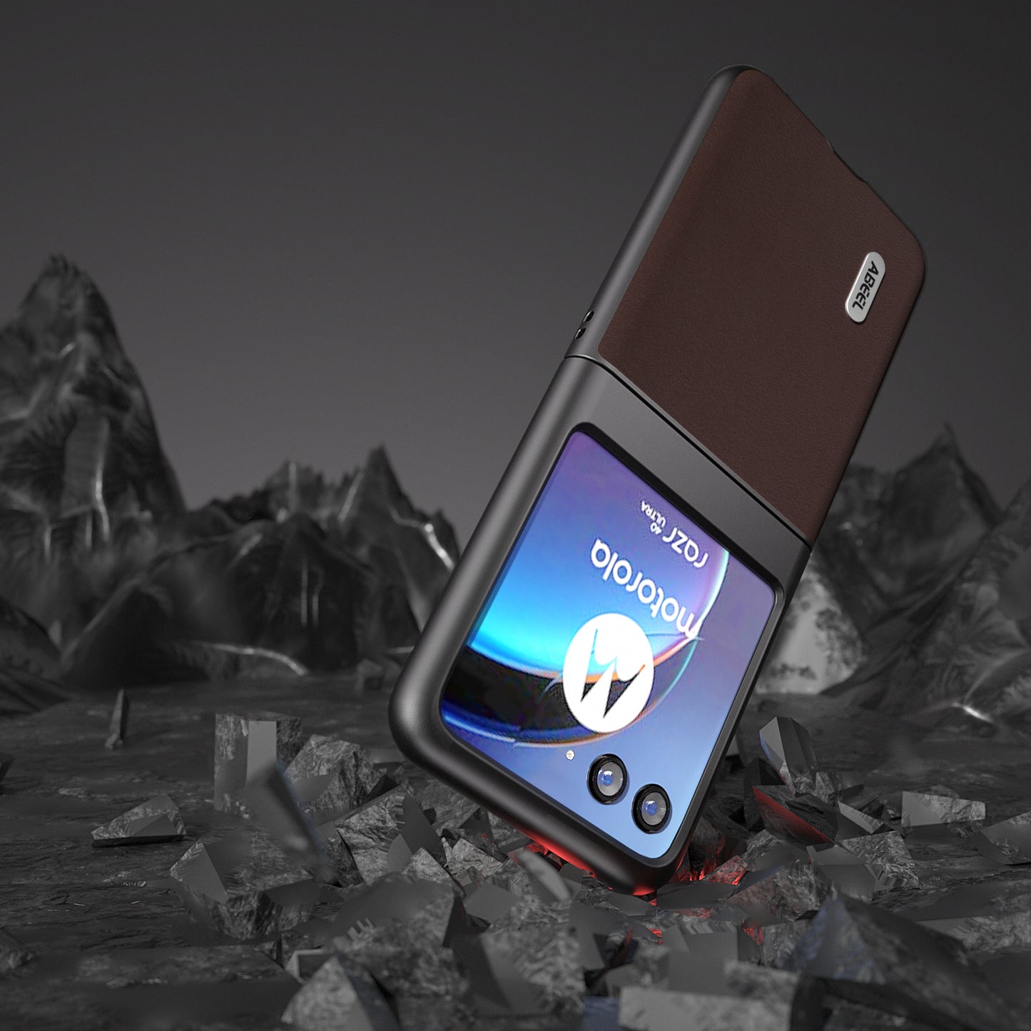 Uniqkart For Motorola Razr 40 Ultra 5G Nappa Texture Phone Case Genuine Cow Leather+PC Protective Cover - Coffee