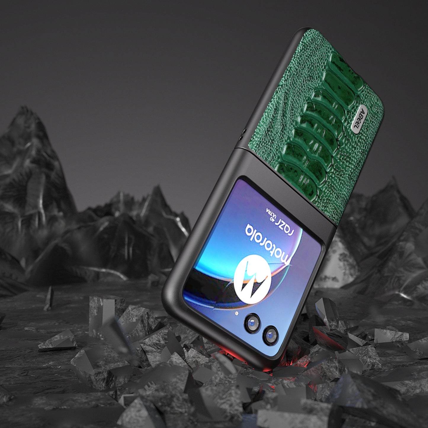 Uniqkart For Motorola Razr 40 Ultra 5G Shockproof Phone Case Genuine Cow Leather+PC Crocodile Texture Cover - Green