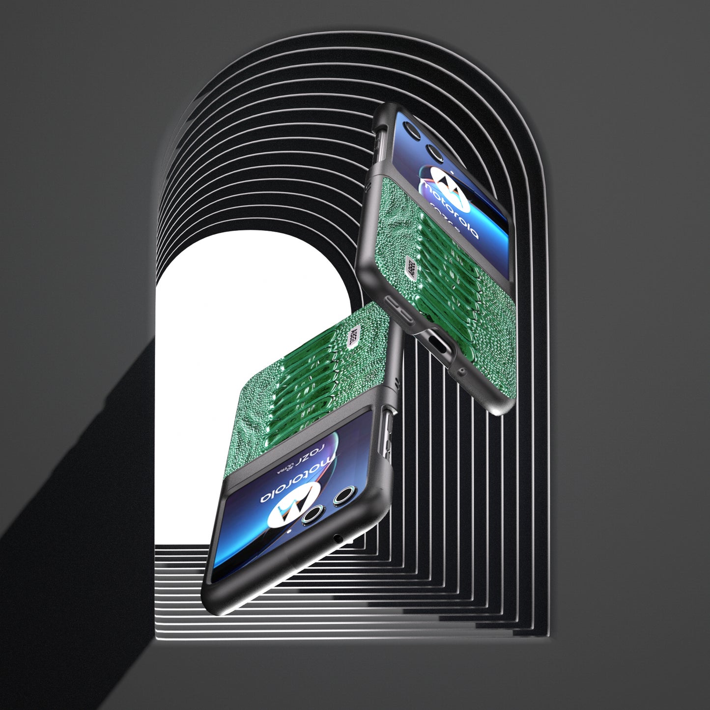 Uniqkart For Motorola Razr 40 Ultra 5G Shockproof Phone Case Genuine Cow Leather+PC Crocodile Texture Cover - Green