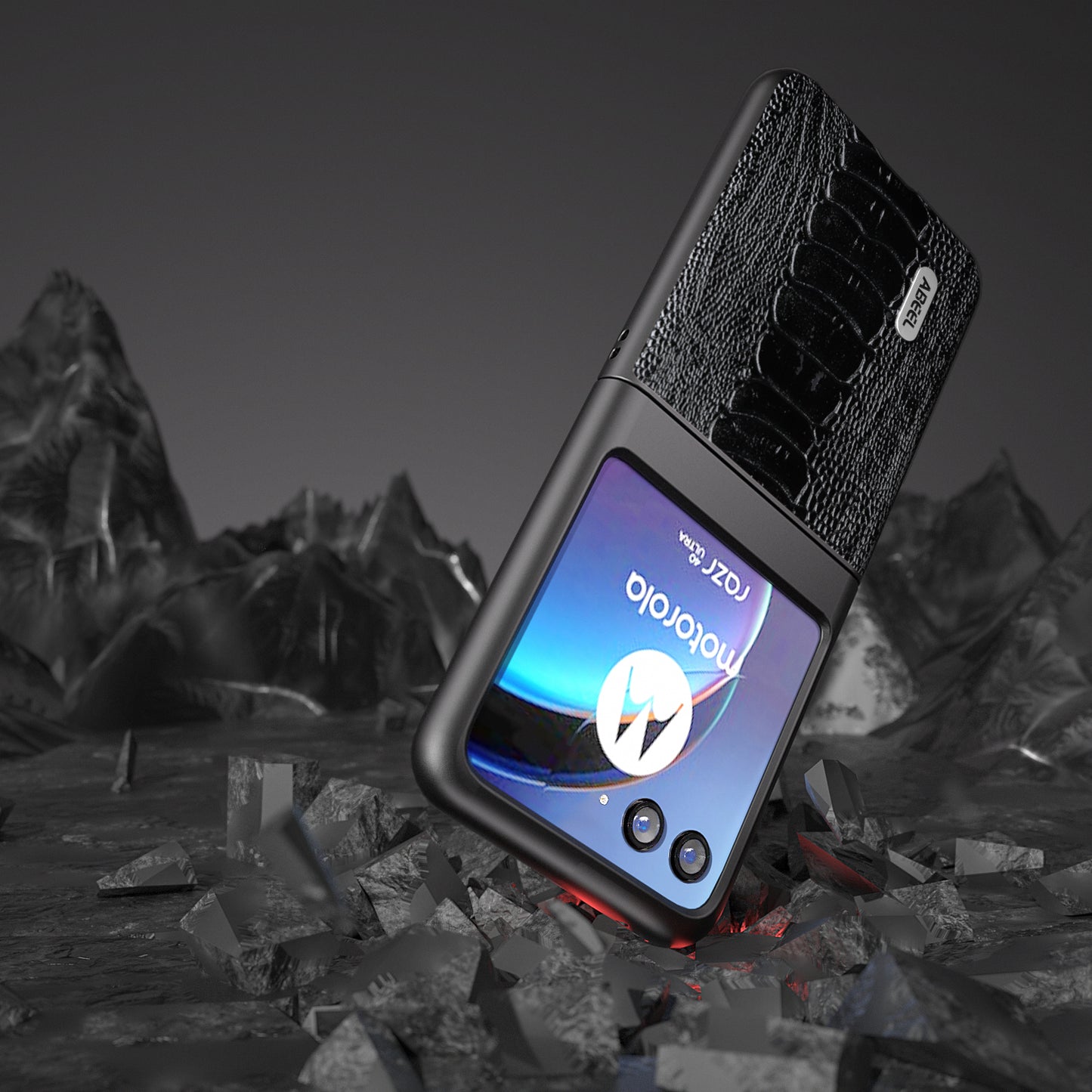 Uniqkart For Motorola Razr 40 Ultra 5G Shockproof Phone Case Genuine Cow Leather+PC Crocodile Texture Cover - Black