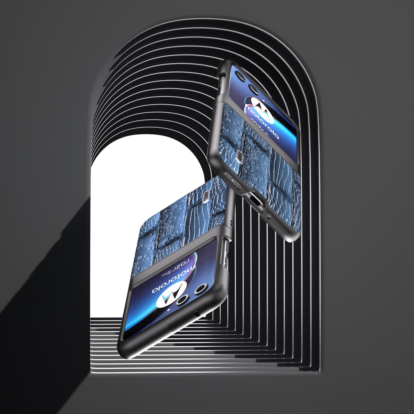 Uniqkart For Motorola Razr 40 Ultra 5G Mahjong Texture Phone Case Genuine Cow Leather+PC Ultra Slim Cover - Blue