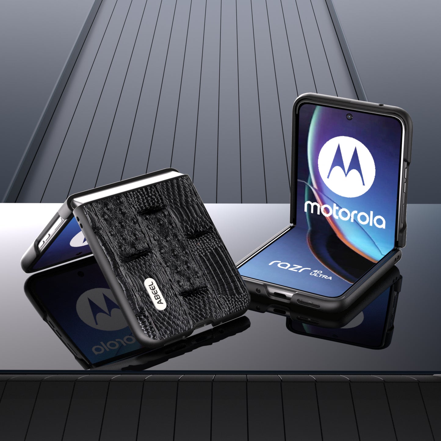 Uniqkart For Motorola Razr 40 Ultra 5G Mahjong Texture Phone Case Genuine Cow Leather+PC Ultra Slim Cover - Black