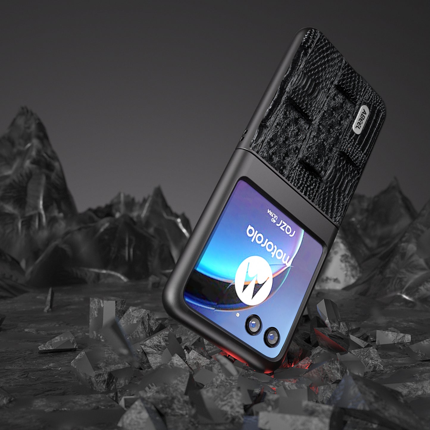 Uniqkart For Motorola Razr 40 Ultra 5G Mahjong Texture Phone Case Genuine Cow Leather+PC Ultra Slim Cover - Black