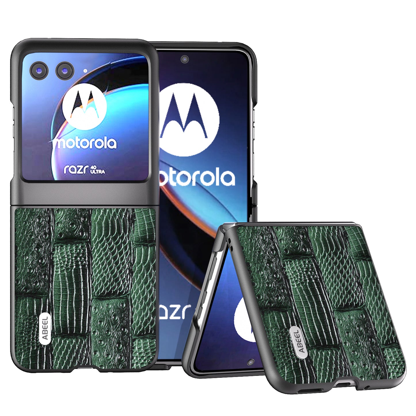 Uniqkart For Motorola Razr 40 Ultra 5G Mahjong Texture Phone Case Genuine Cow Leather+PC Ultra Slim Cover - Green