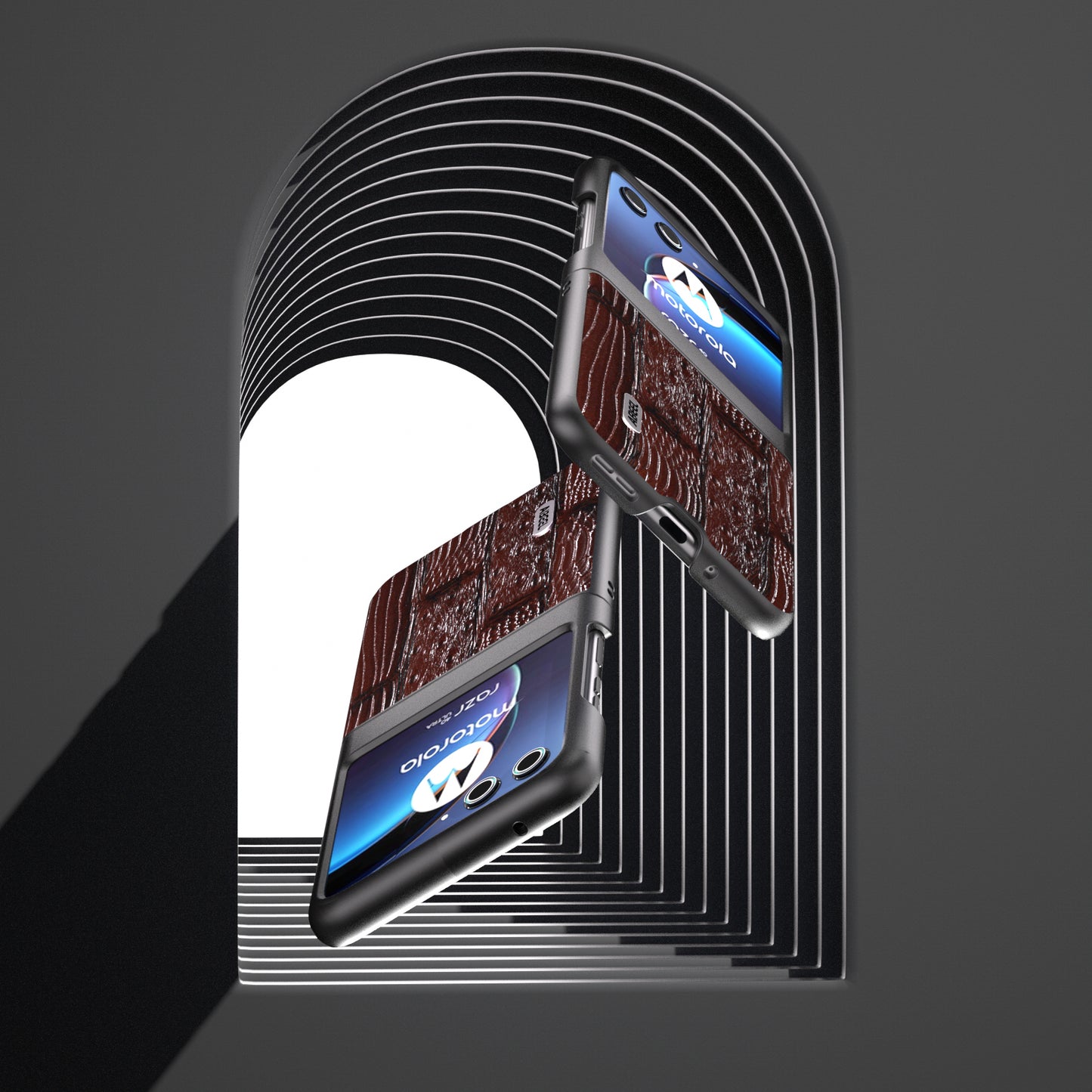 Uniqkart For Motorola Razr 40 Ultra 5G Mahjong Texture Phone Case Genuine Cow Leather+PC Ultra Slim Cover - Brown