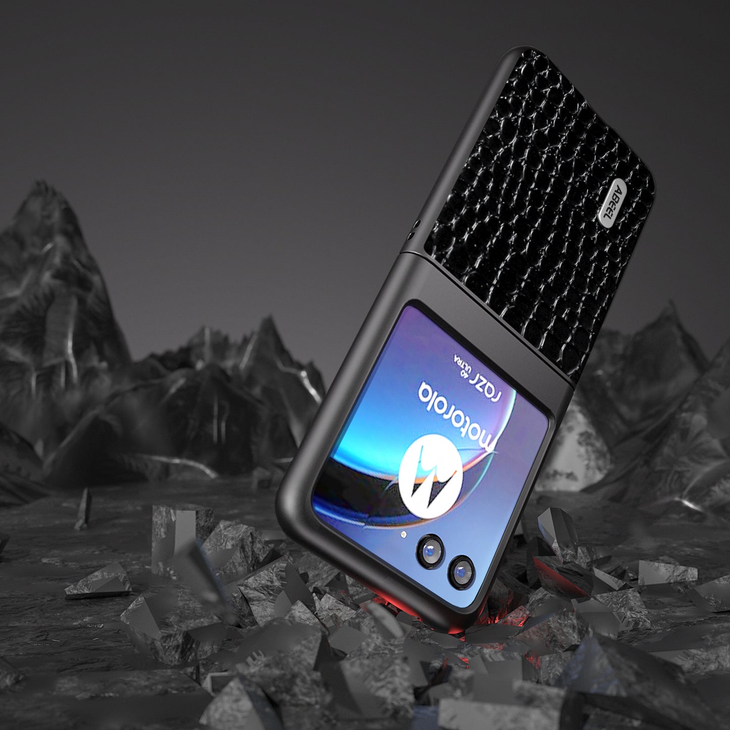 Uniqkart For Motorola Razr 40 Ultra 5G Crocodile Texture Slim Case Genuine Cow Leather+PC Protective Phone Cover - Black