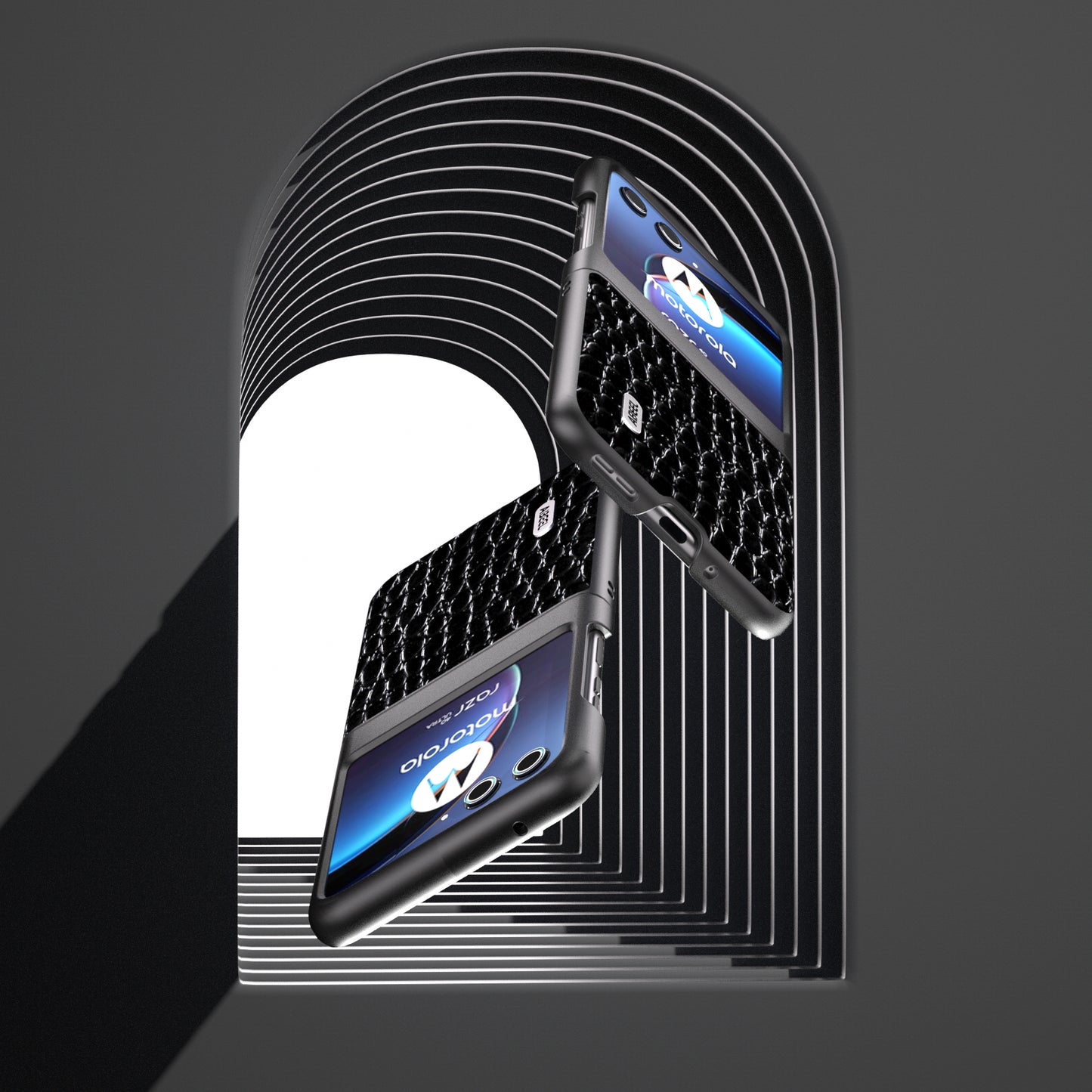 Uniqkart For Motorola Razr 40 Ultra 5G Crocodile Texture Slim Case Genuine Cow Leather+PC Protective Phone Cover - Black