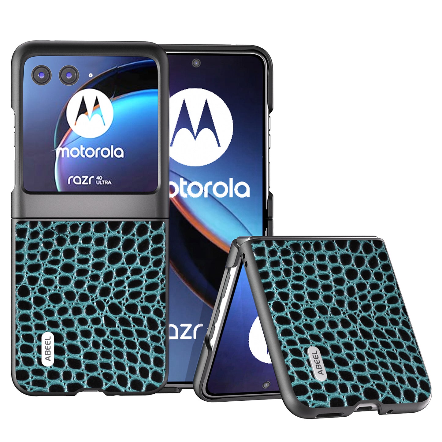 Uniqkart For Motorola Razr 40 Ultra 5G Crocodile Texture Slim Case Genuine Cow Leather+PC Protective Phone Cover - Blue