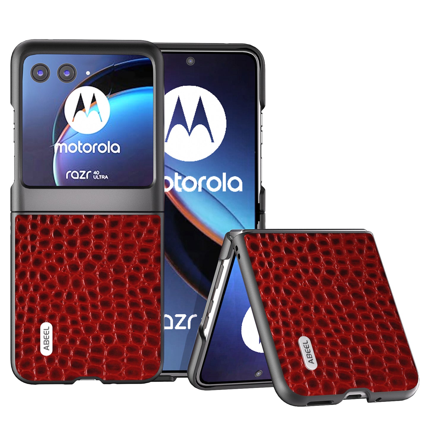 Uniqkart For Motorola Razr 40 Ultra 5G Crocodile Texture Slim Case Genuine Cow Leather+PC Protective Phone Cover - Red