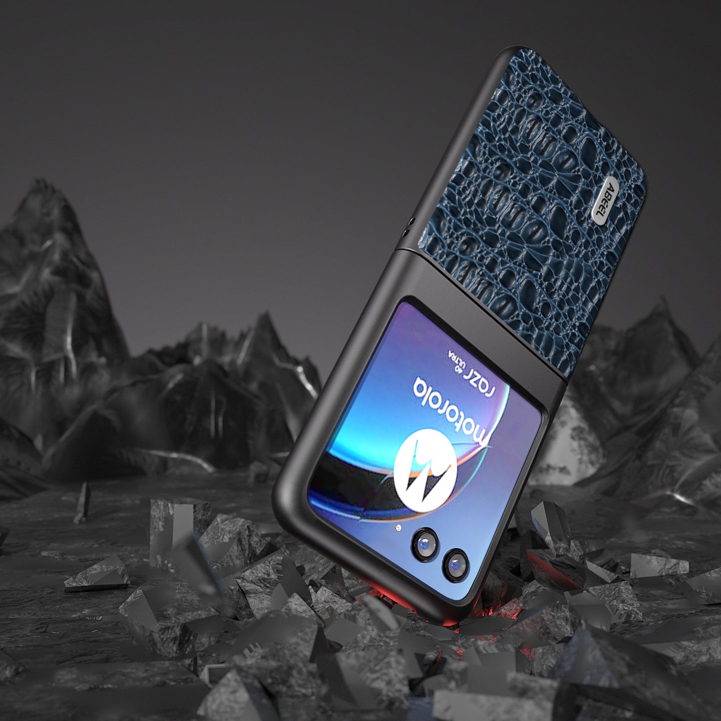 Uniqkart For Motorola Razr 40 Ultra 5G Shockproof Back Cover Genuine Cow Leather+PC Phone Case - Blue