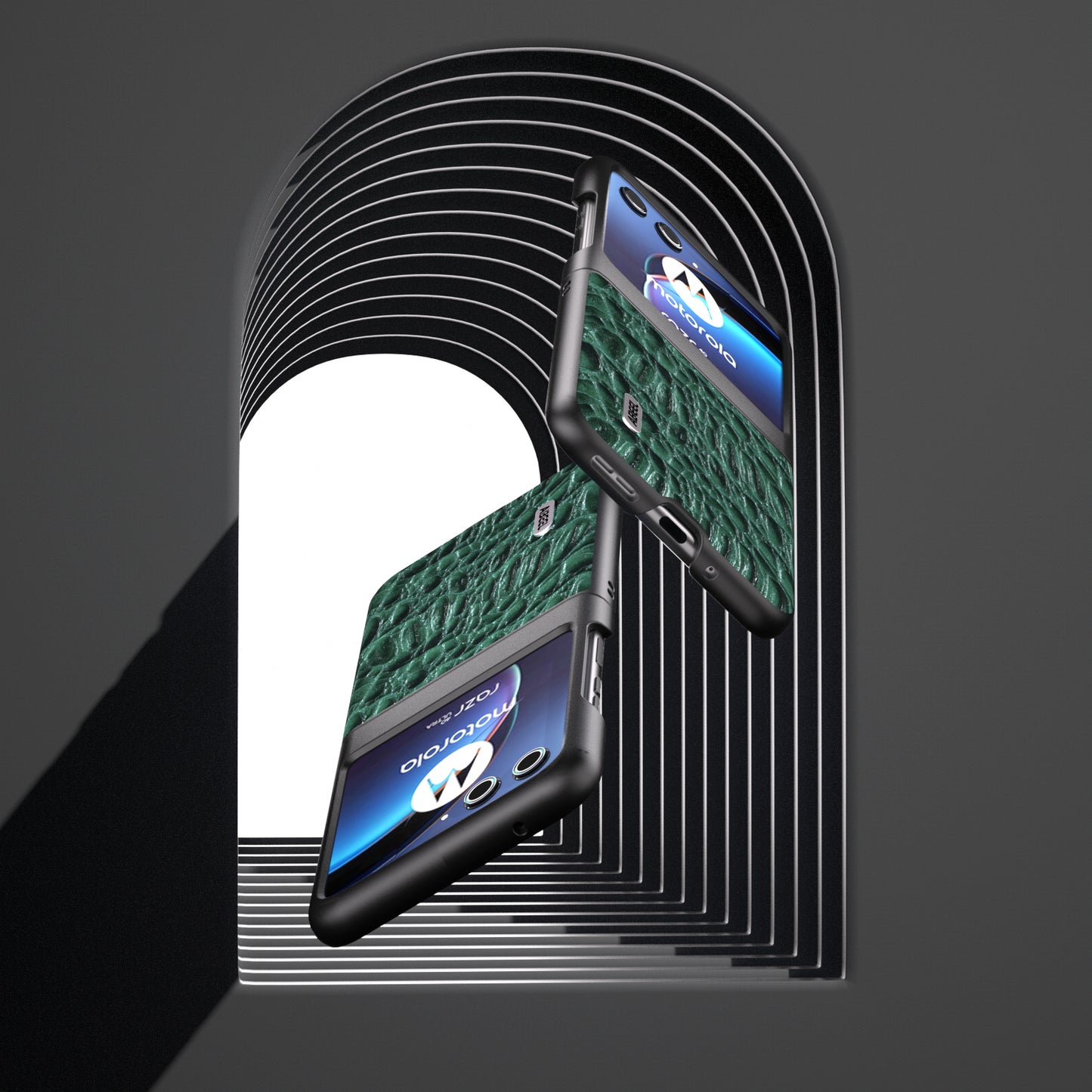 Uniqkart For Motorola Razr 40 Ultra 5G Shockproof Back Cover Genuine Cow Leather+PC Phone Case - Green