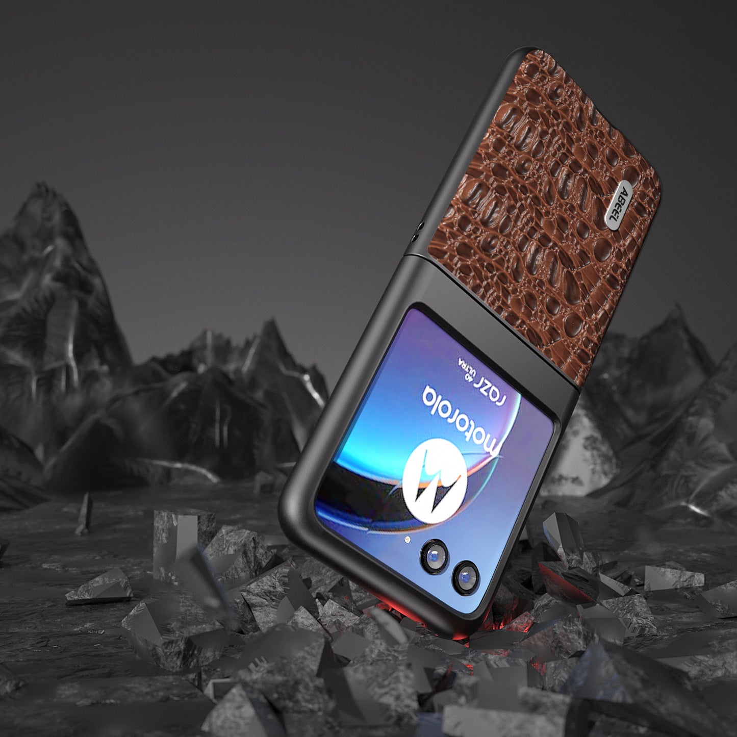 Uniqkart For Motorola Razr 40 Ultra 5G Shockproof Back Cover Genuine Cow Leather+PC Phone Case - Brown