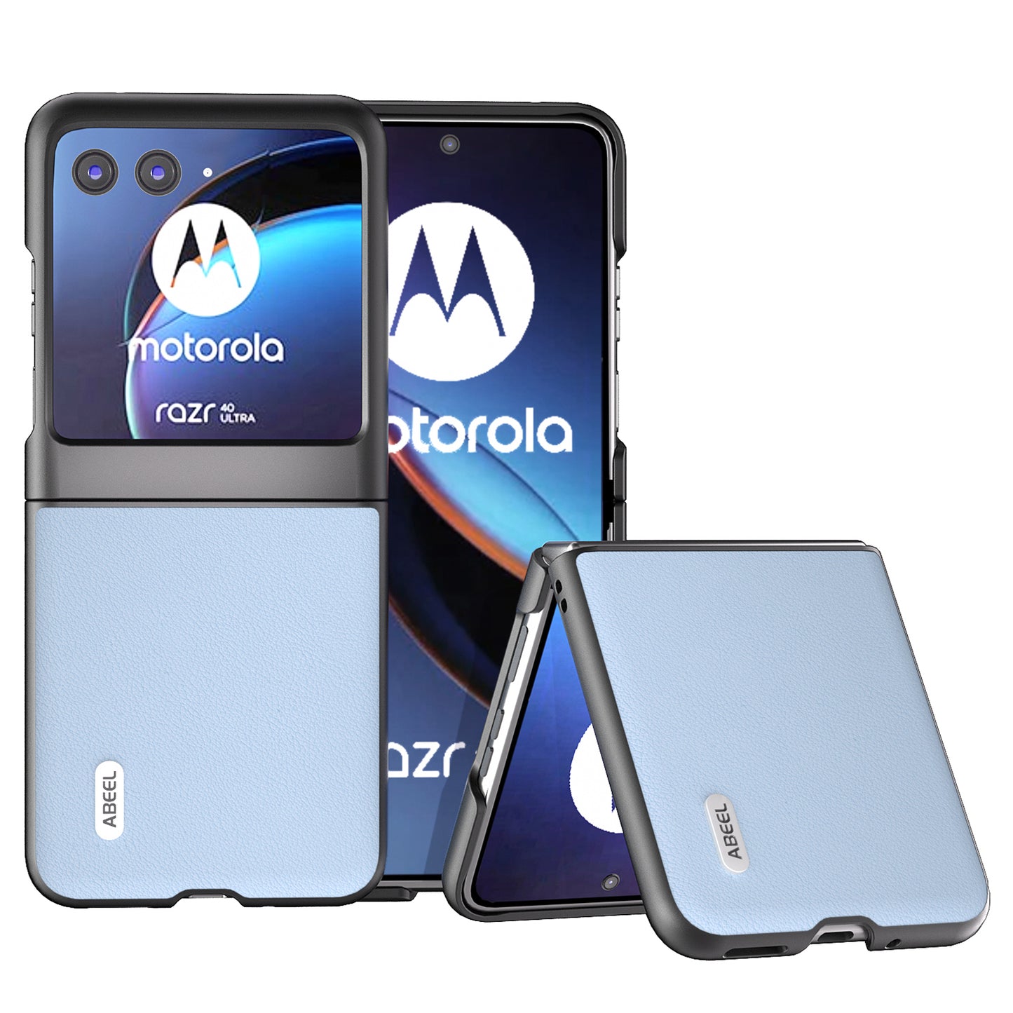 Uniqkart for Motorola Razr 40 Ultra 5G Genuine Cow Leather + Hard PC Shell Anti-scratch Phone Case - Blue
