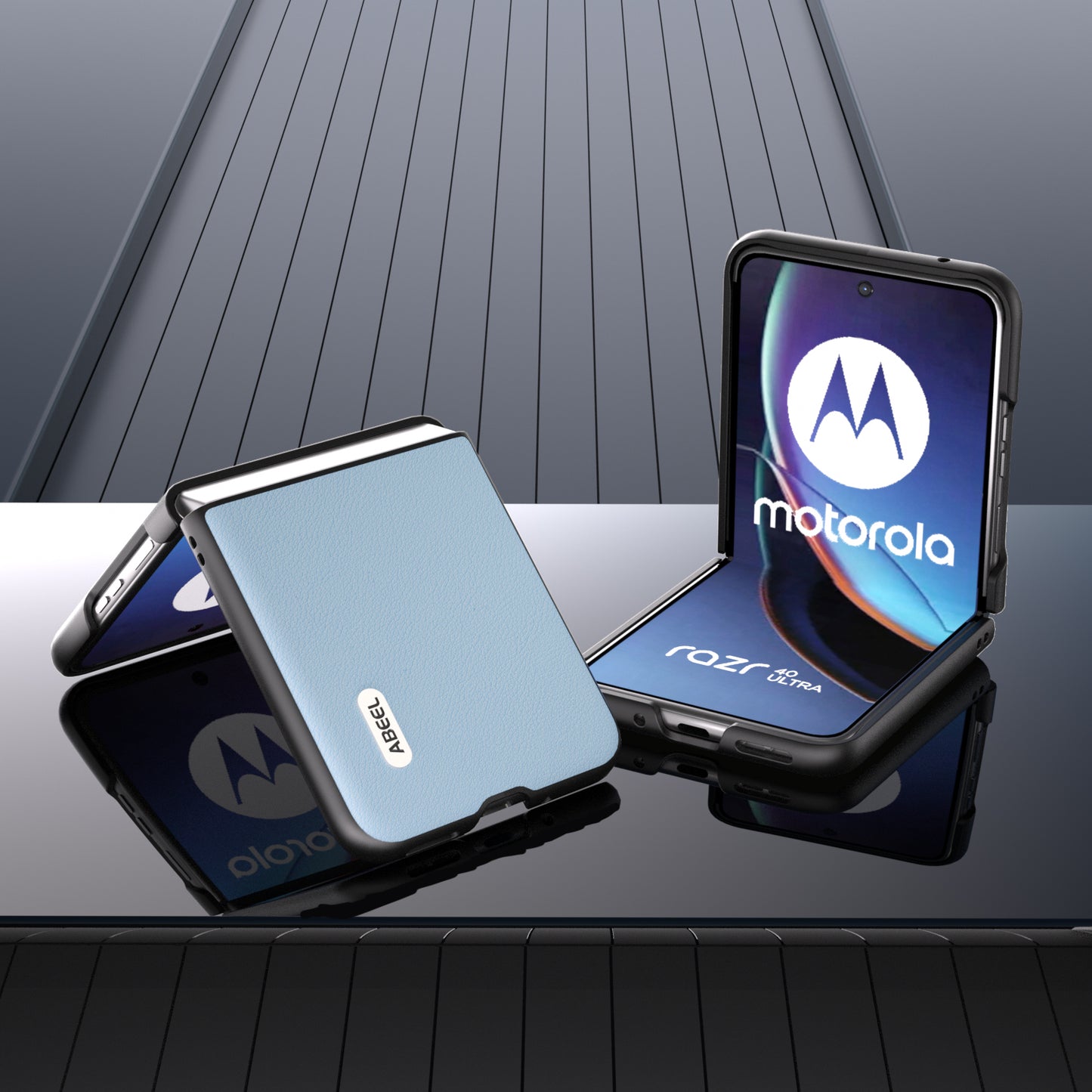 Uniqkart for Motorola Razr 40 Ultra 5G Genuine Cow Leather + Hard PC Shell Anti-scratch Phone Case - Blue