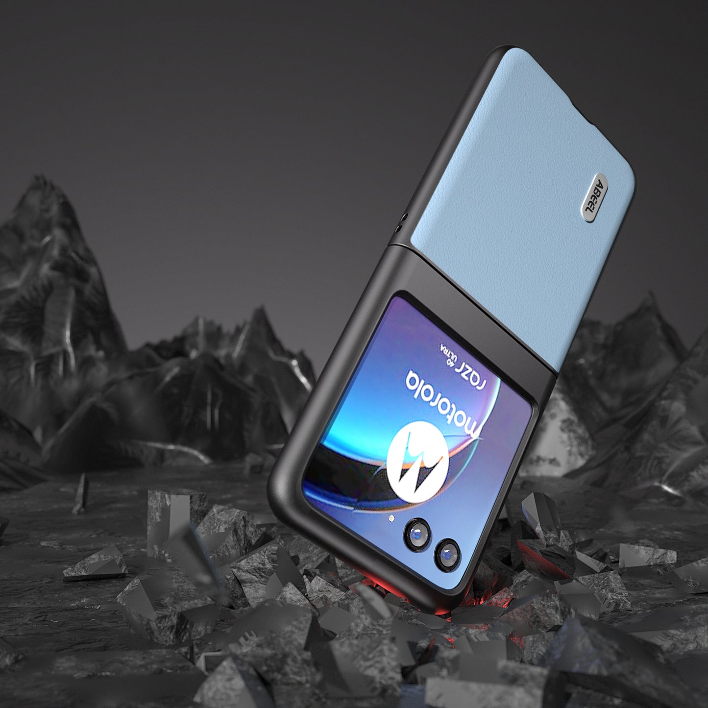 Uniqkart for Motorola Razr 40 Ultra 5G Genuine Cow Leather + Hard PC Shell Anti-scratch Phone Case - Blue