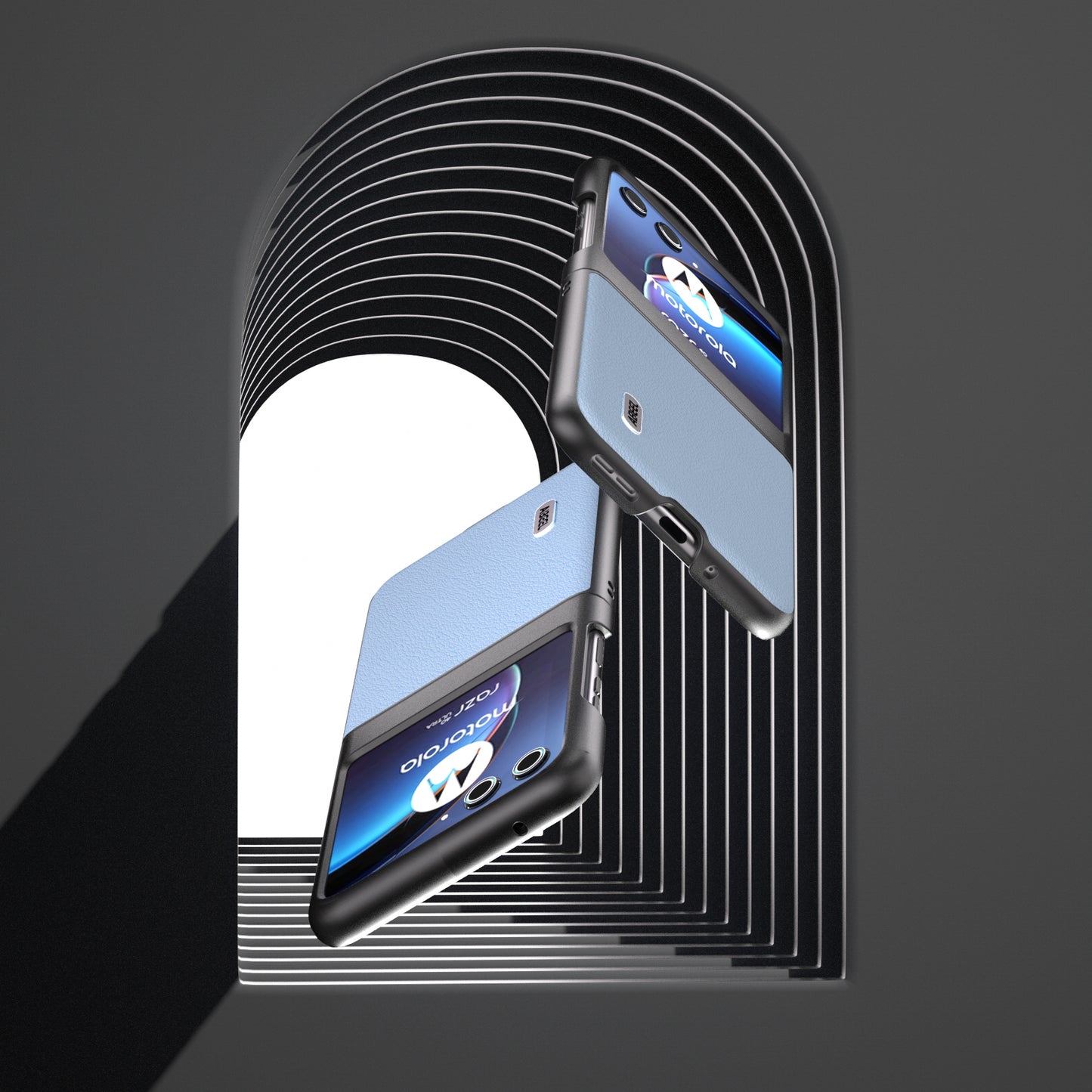 Uniqkart for Motorola Razr 40 Ultra 5G Genuine Cow Leather + Hard PC Shell Anti-scratch Phone Case - Blue