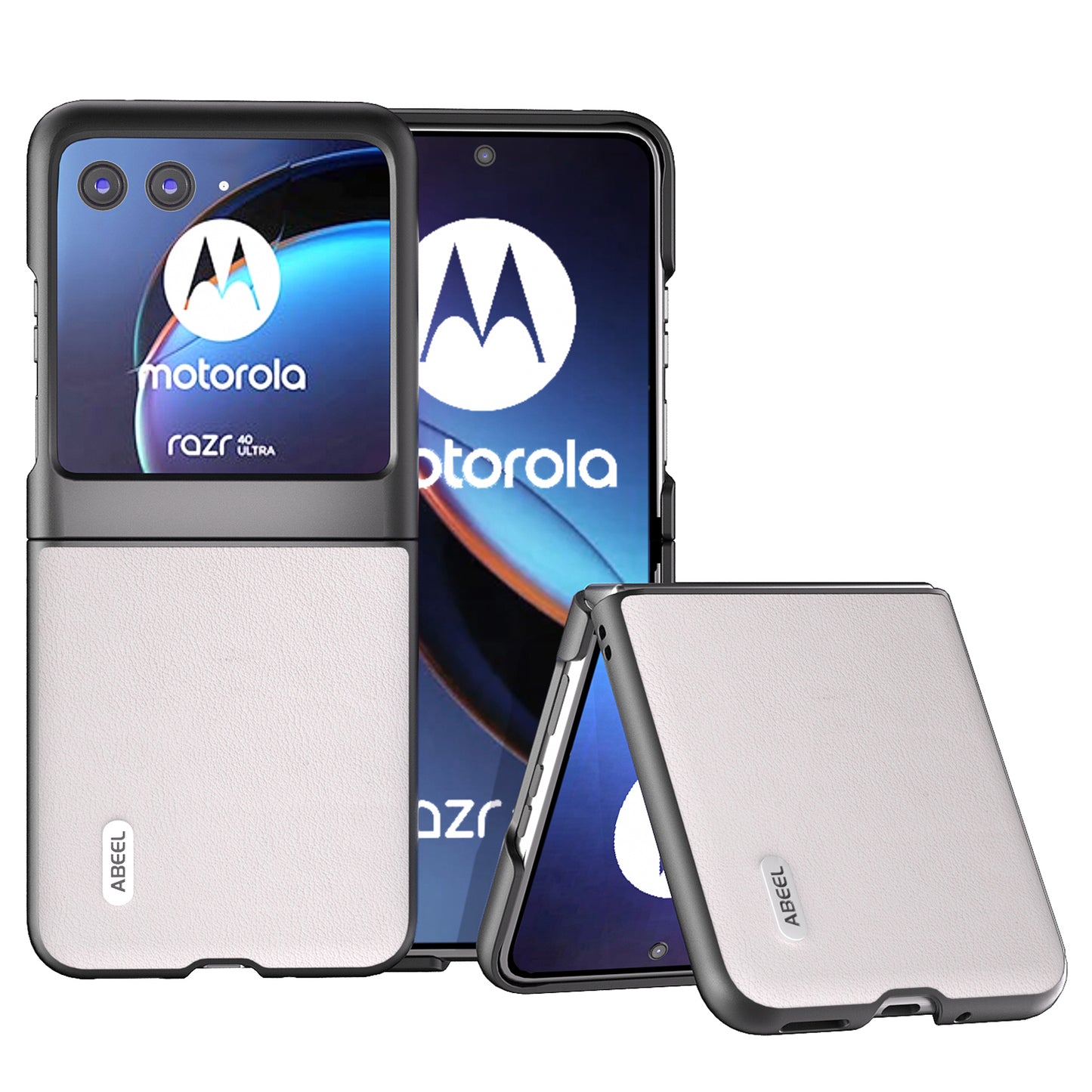 Uniqkart for Motorola Razr 40 Ultra 5G Genuine Cow Leather + Hard PC Shell Anti-scratch Phone Case - Grey