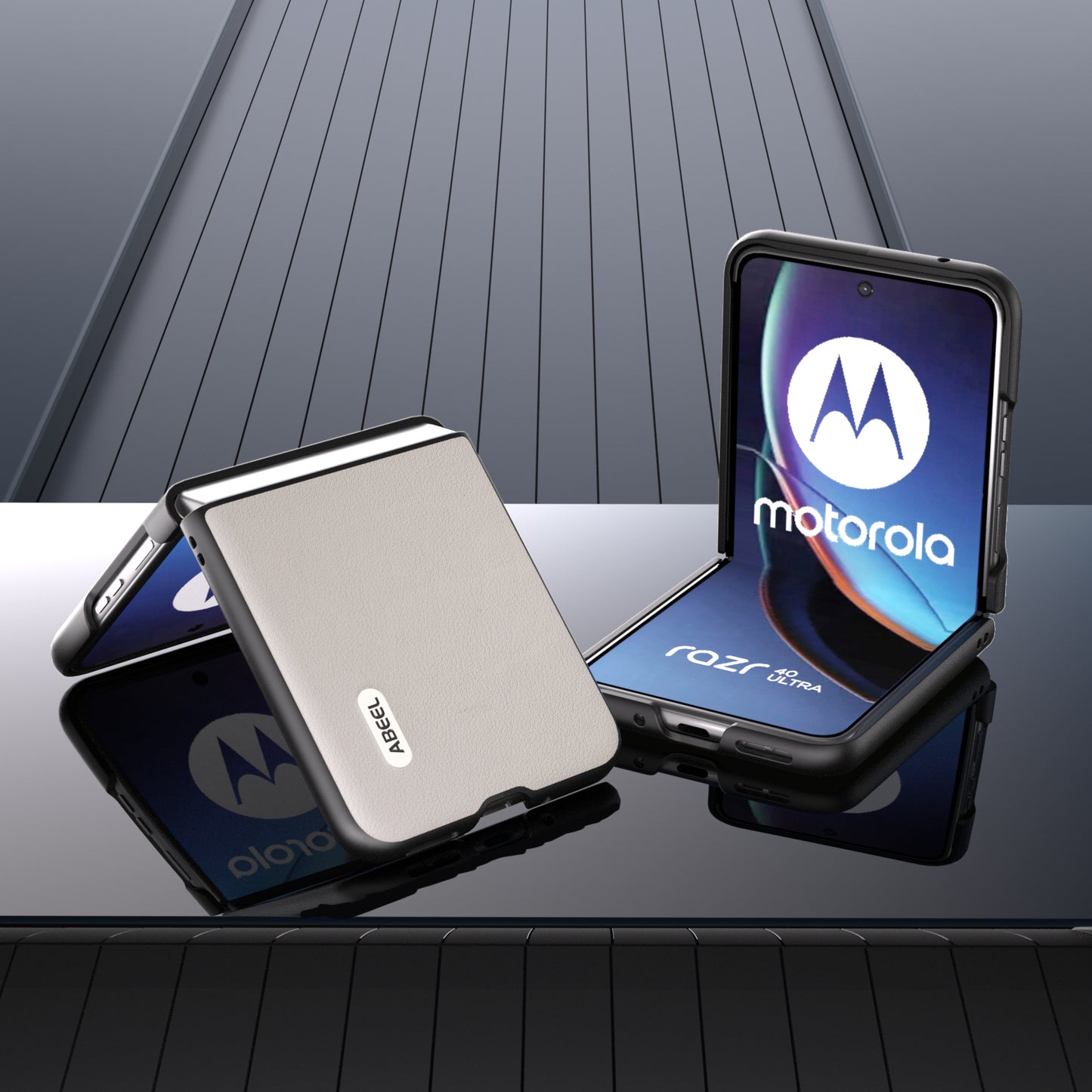 Uniqkart for Motorola Razr 40 Ultra 5G Genuine Cow Leather + Hard PC Shell Anti-scratch Phone Case - Grey