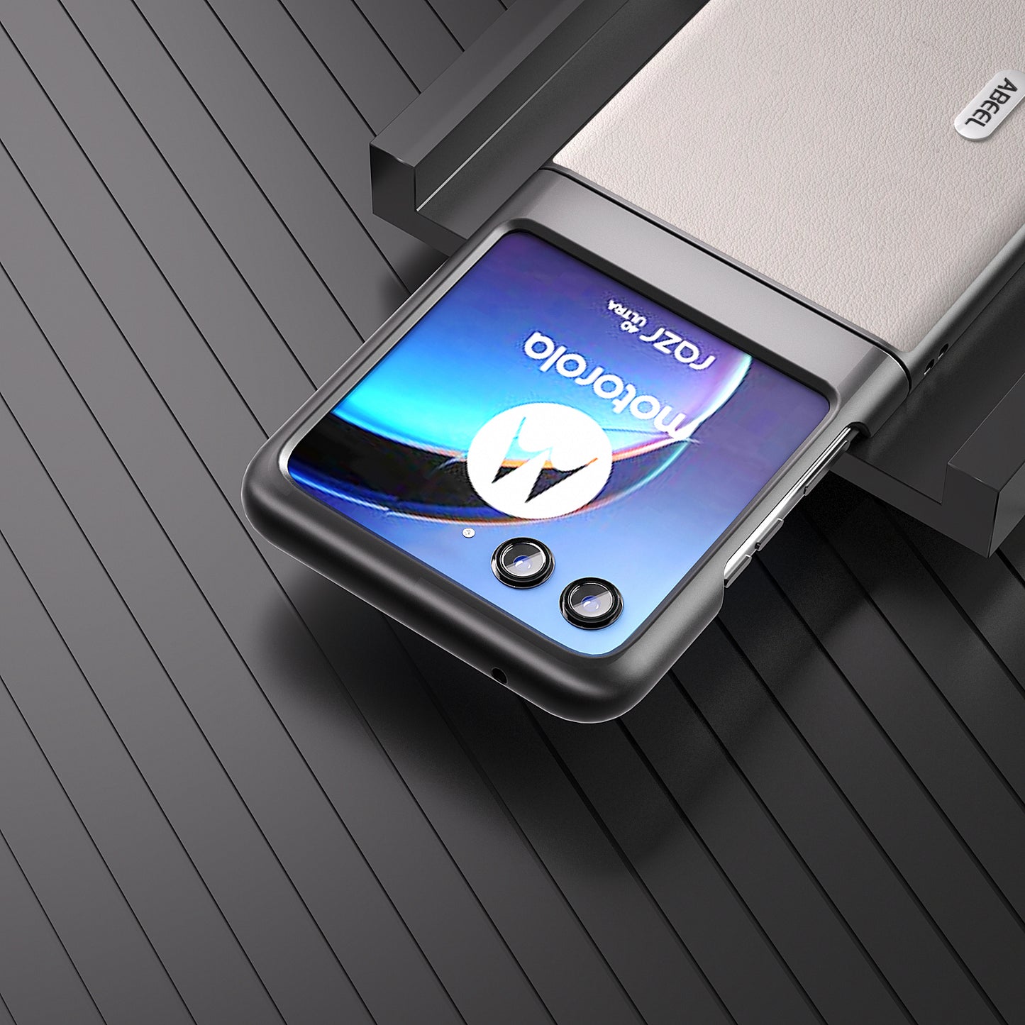 Uniqkart for Motorola Razr 40 Ultra 5G Genuine Cow Leather + Hard PC Shell Anti-scratch Phone Case - Grey