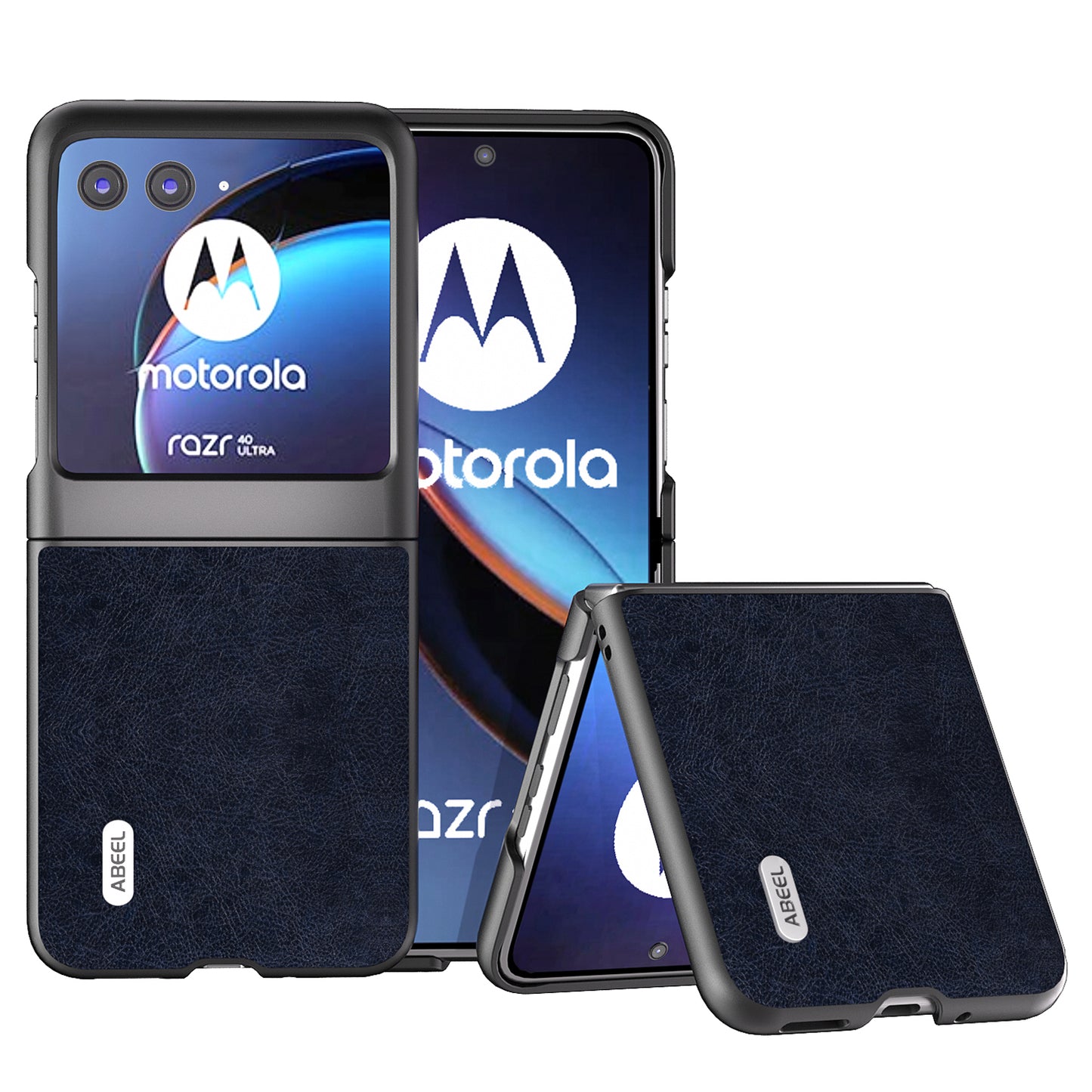 Uniqkart For Motorola Razr 40 Ultra 5G PU Leather + Hard PC Anti-Slip Phone Case Retro Litchi Texture Protective Cover - Blue