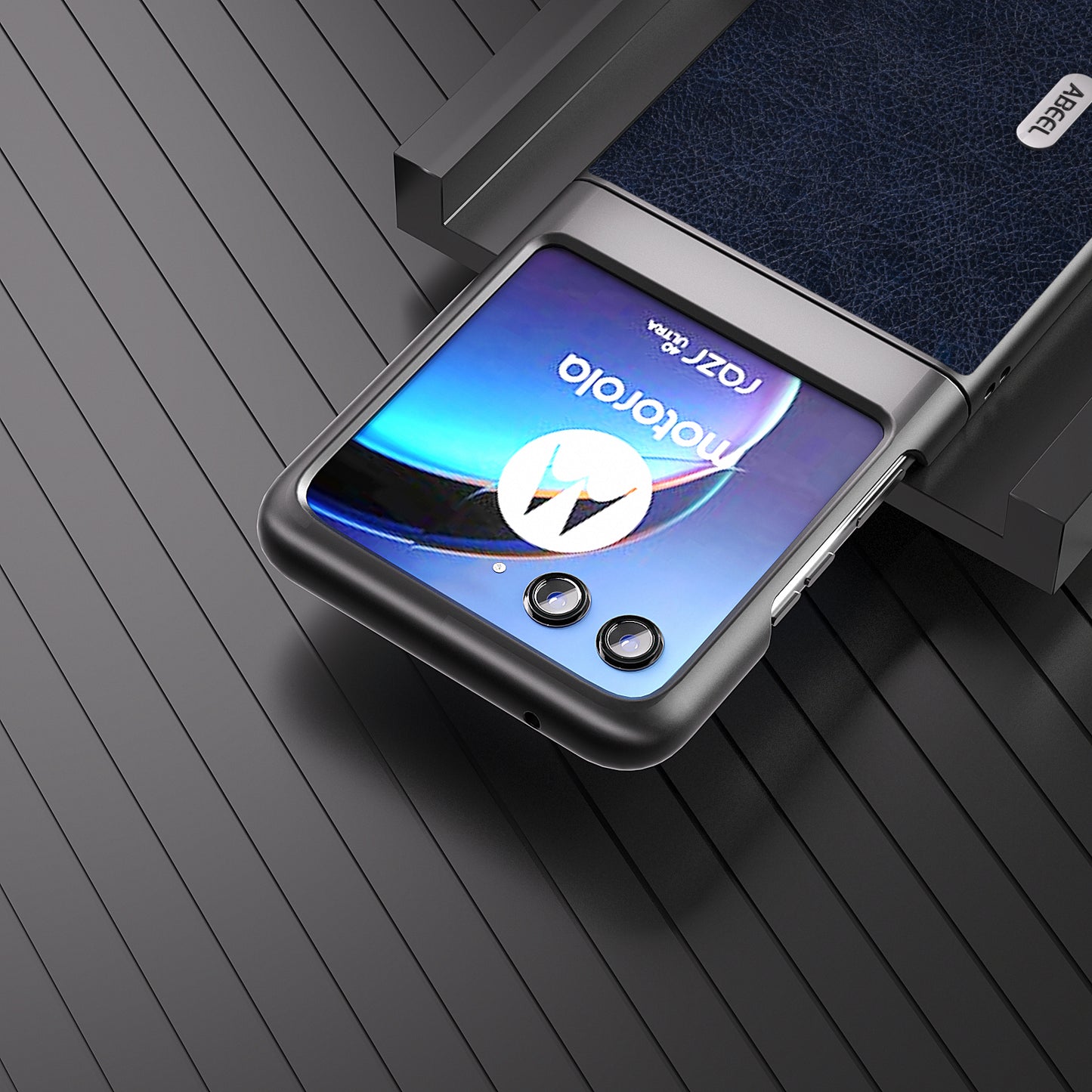 Uniqkart For Motorola Razr 40 Ultra 5G PU Leather + Hard PC Anti-Slip Phone Case Retro Litchi Texture Protective Cover - Blue