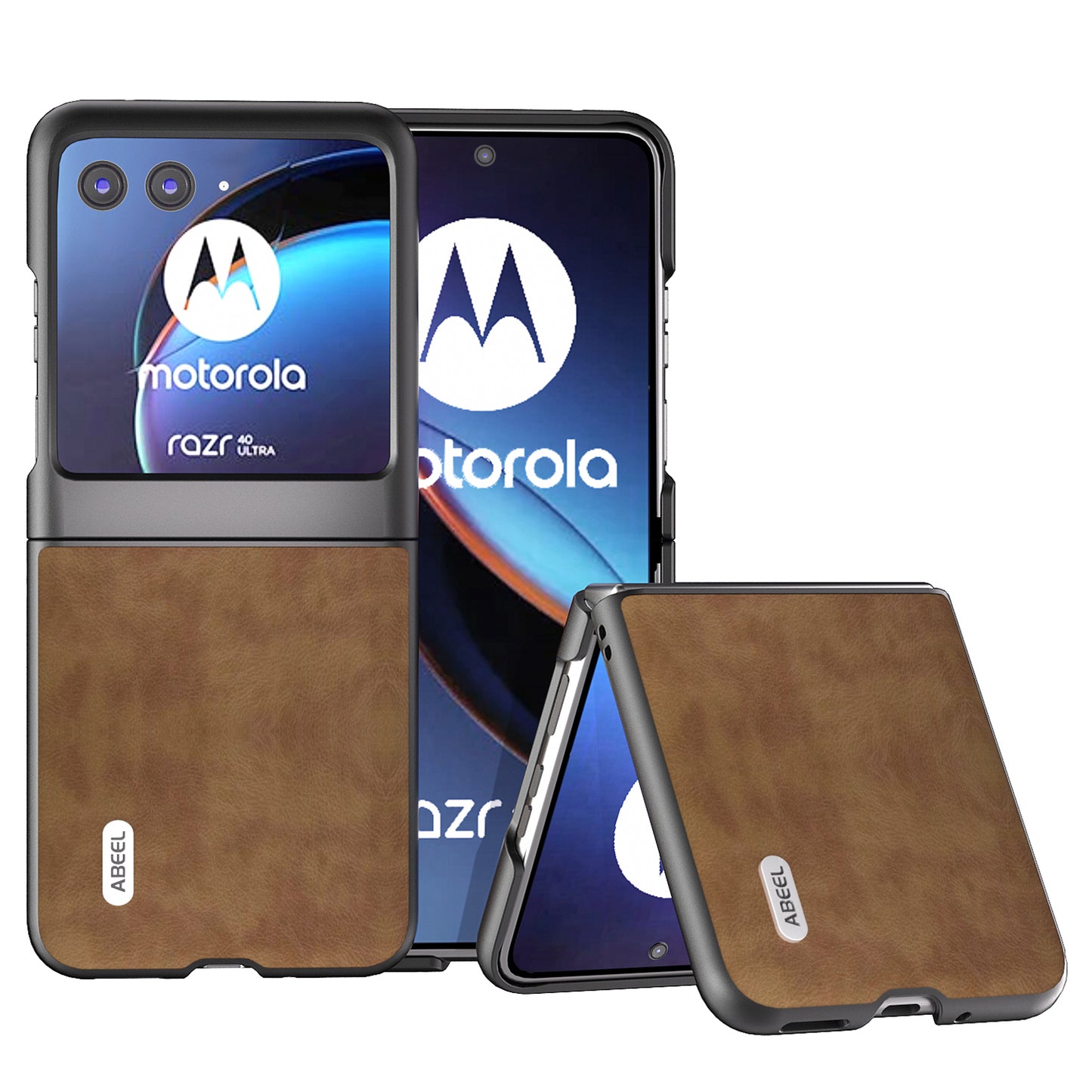 Uniqkart For Motorola Razr 40 Ultra 5G PU Leather + Hard PC Anti-Slip Phone Case Retro Litchi Texture Protective Cover - Brown