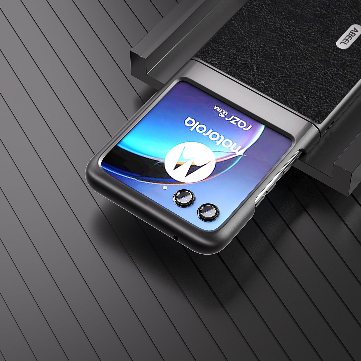 Uniqkart For Motorola Razr 40 Ultra 5G PU Leather + Hard PC Anti-Slip Phone Case Retro Litchi Texture Protective Cover - Black