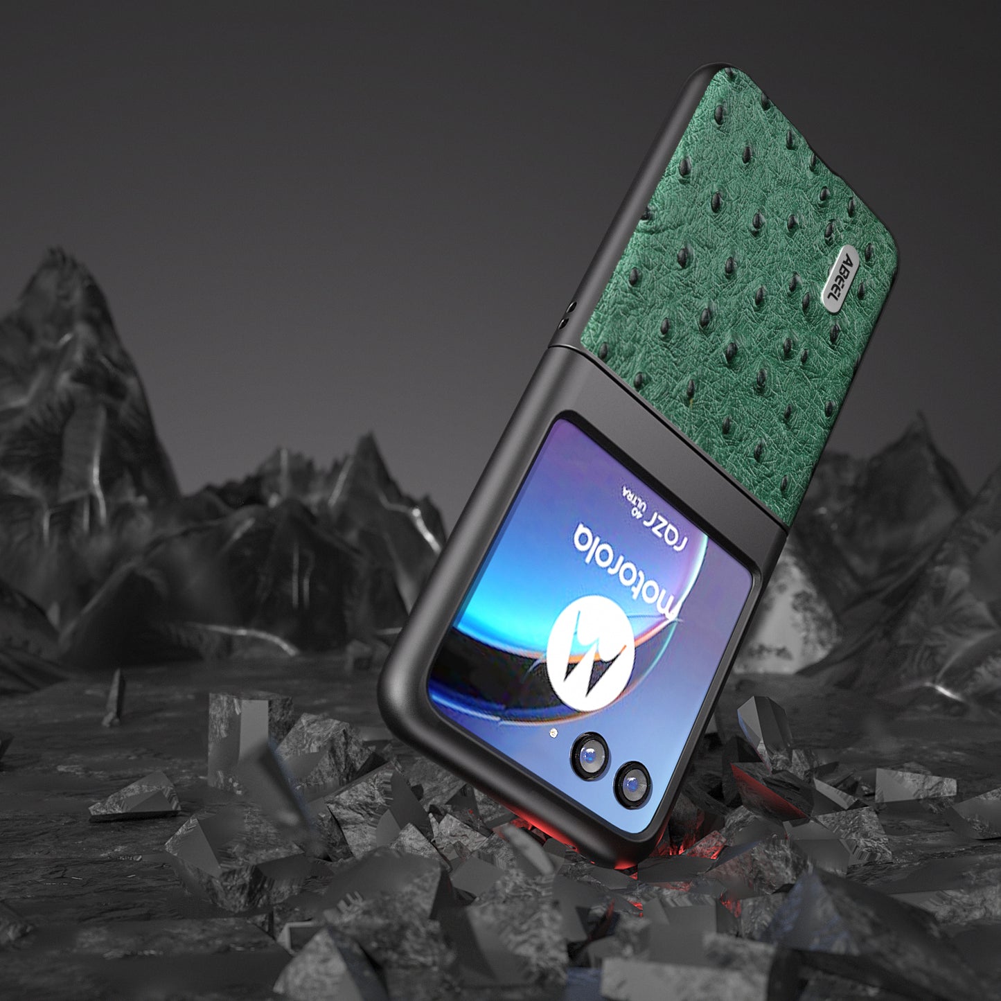 Uniqkart for Motorola Razr 40 Ultra 5G Genuine Cow Leather + PC Shockproof Case Ostrich Texture Phone Cover - Green