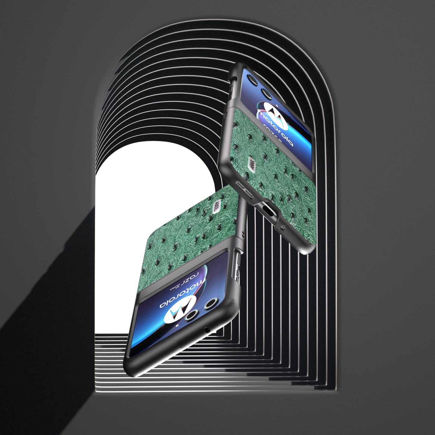 Uniqkart for Motorola Razr 40 Ultra 5G Genuine Cow Leather + PC Shockproof Case Ostrich Texture Phone Cover - Green