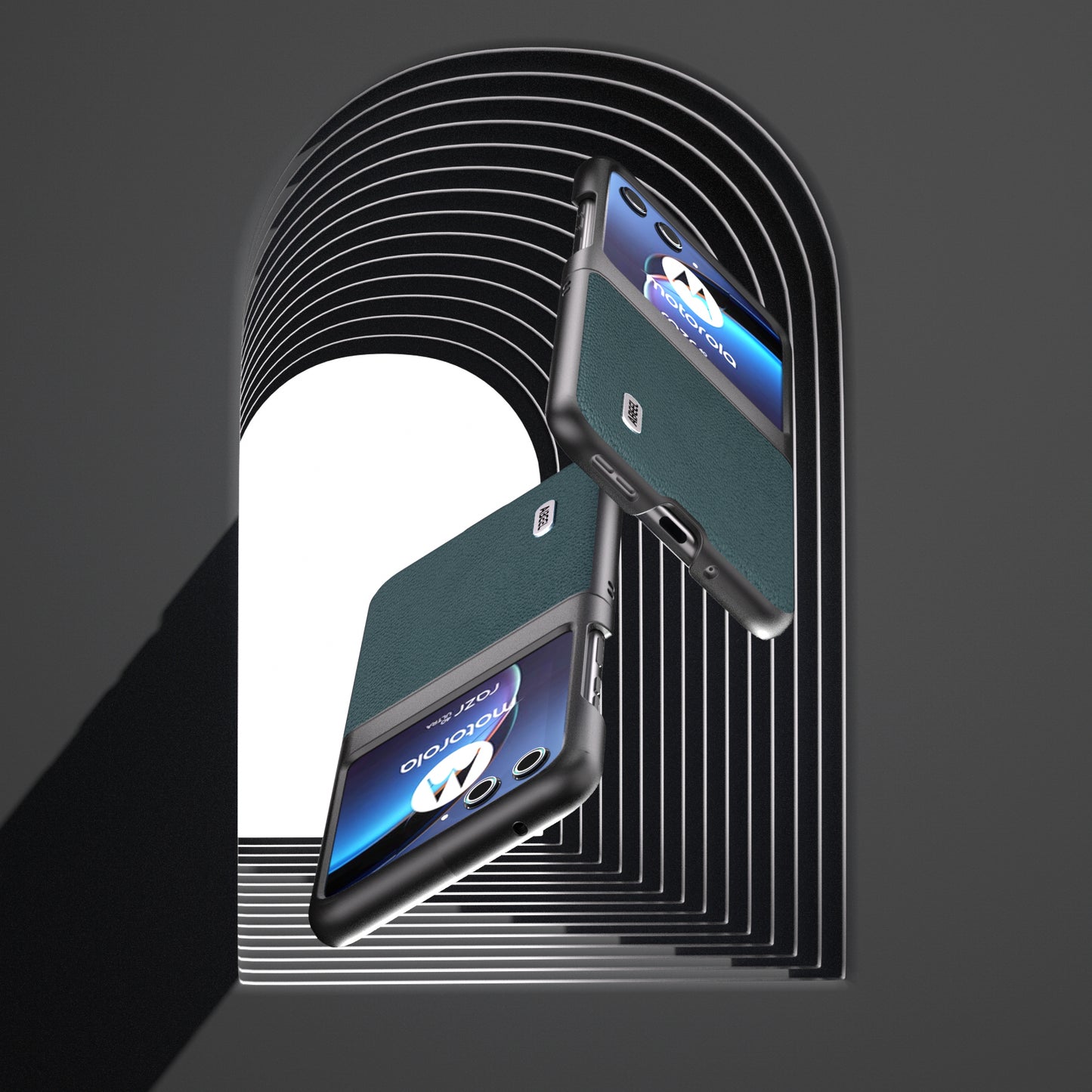 for Motorola Razr 40 Ultra 5G Genuine Cow Leather + PC Protective Shell Litchi Texture Phone Case - Midnight Green