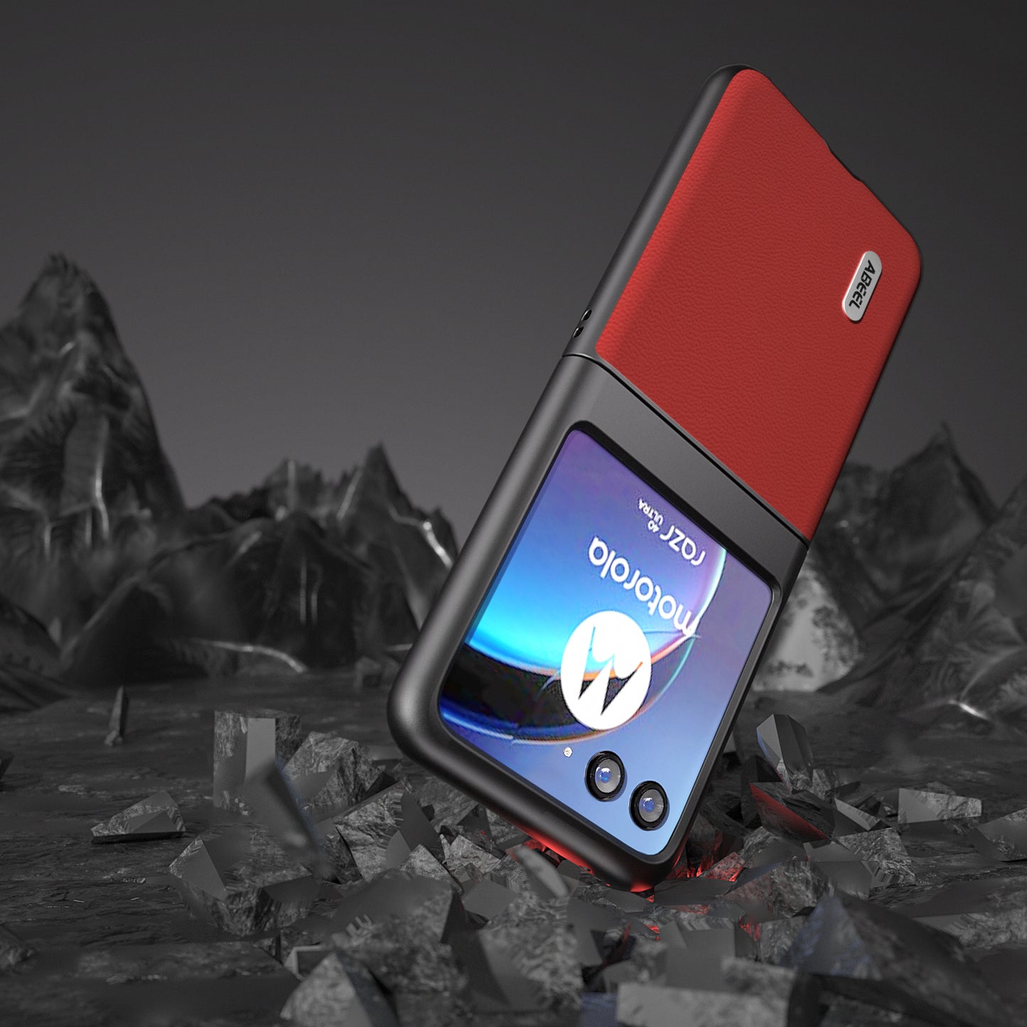 Uniqkart for Motorola Razr 40 Ultra 5G Genuine Cow Leather + PC Protective Shell Litchi Texture Phone Case - Red