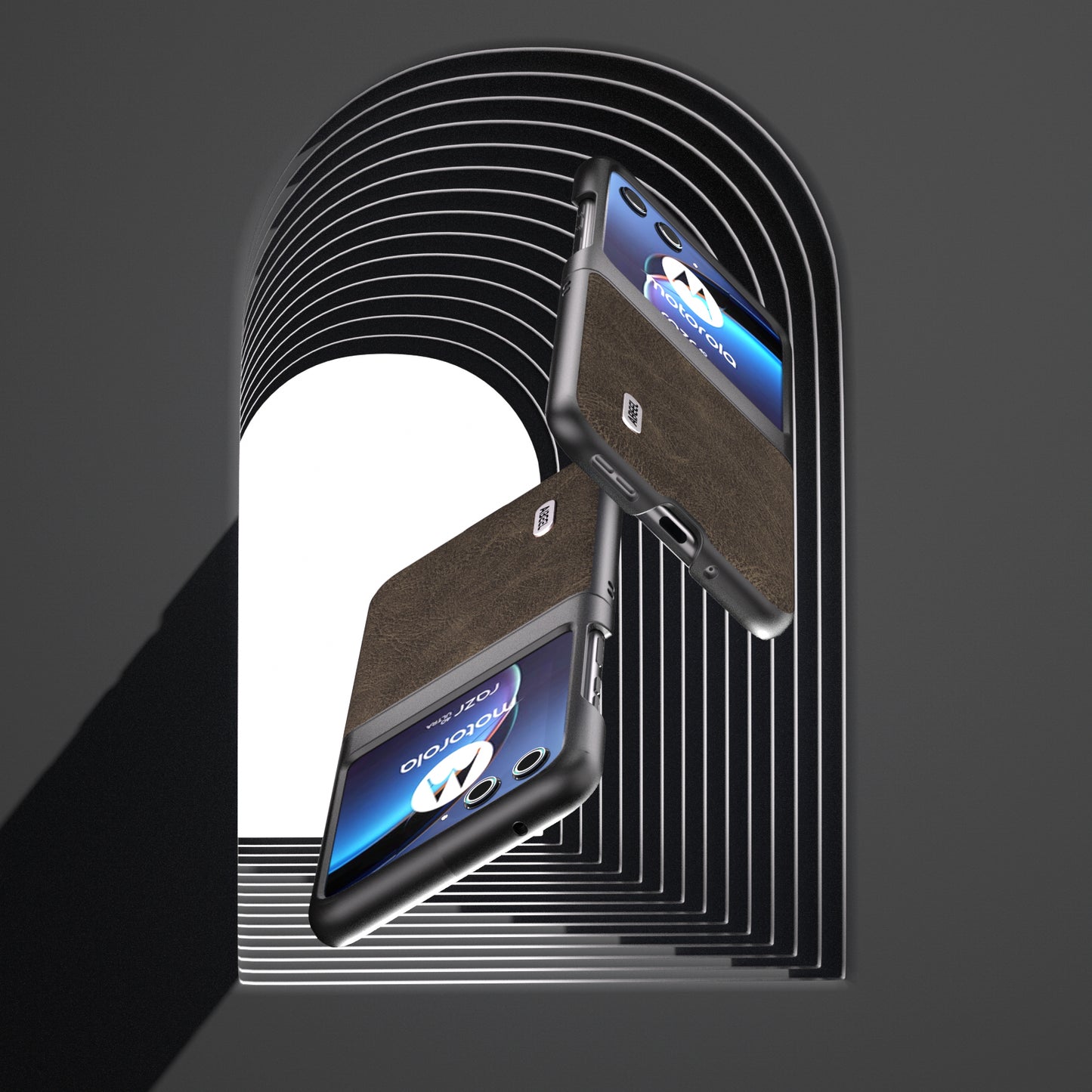 Uniqkart for Motorola Razr 40 Ultra 5G PU Leather + PC Litchi Texture Phone Case Anti-Drop Protective Cover - Khaki