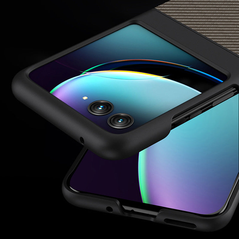 Uniqkart for Motorola Razr 40 Ultra 5G Anti-Drop Phone Case Fiber Carbon Texture PC Phone Cover - Black